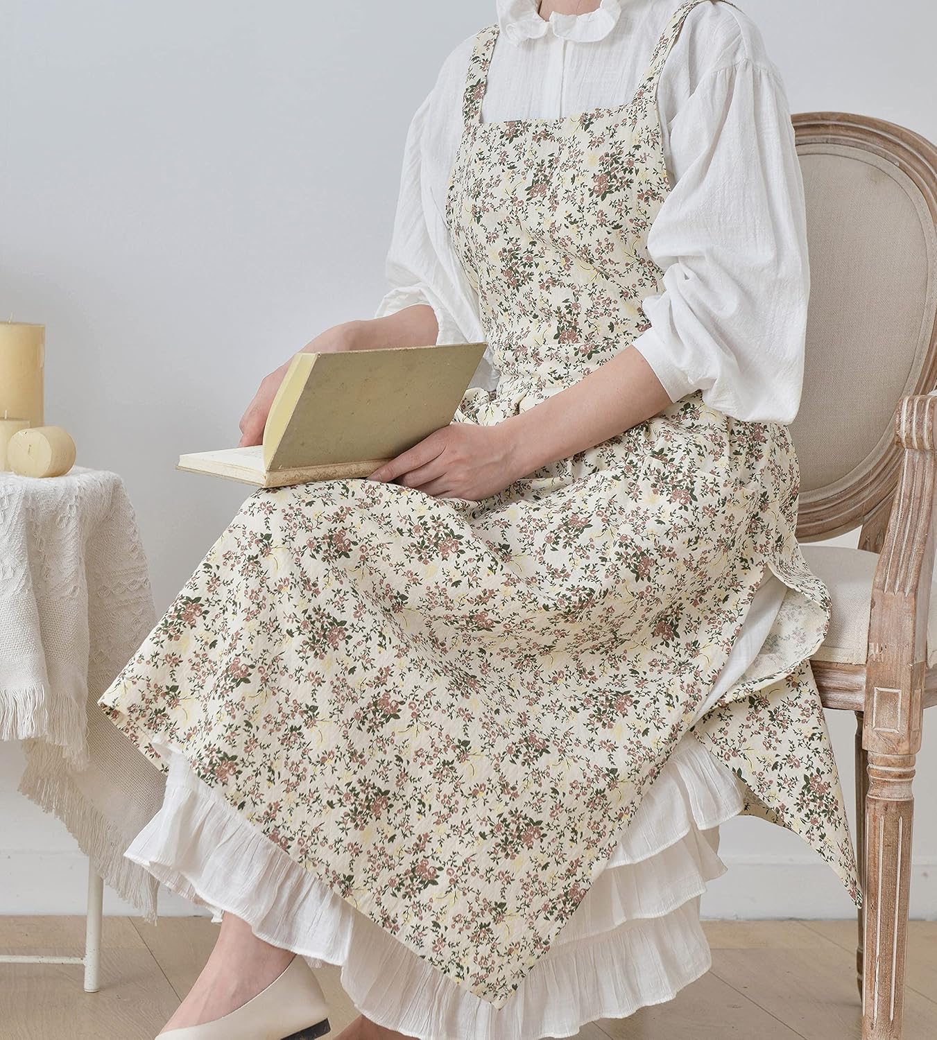 Floral Cotton Waterproof Adult Kitchen Apron Adjustable Cooking Baking