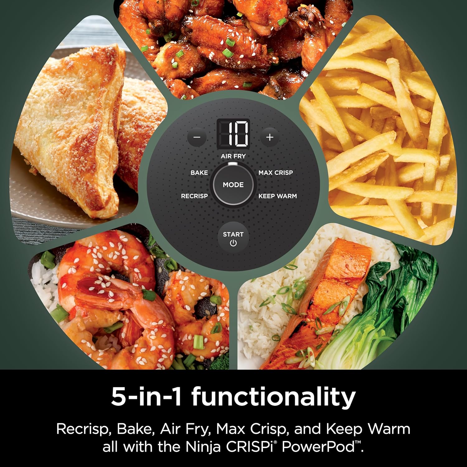 Ninja Crispi 5-in-1 Glass Air Fryer | 450°F, Nontoxic, 4QT & 6-Cup Con