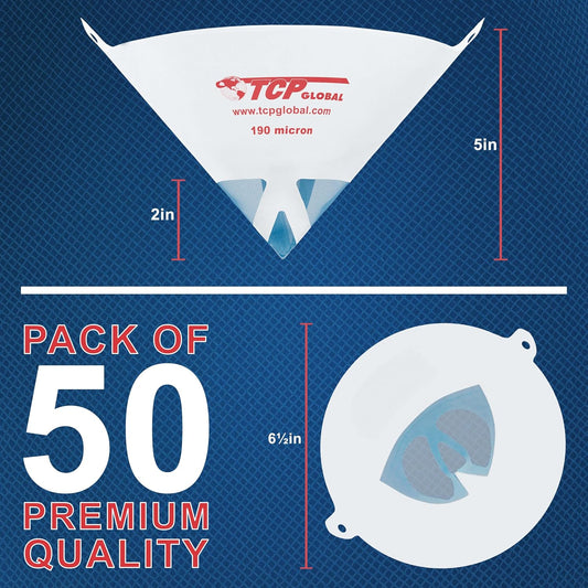 TCP Global - 190 Micron Filter Tips Ultra-Fine Paint Strainer (50 Pack
