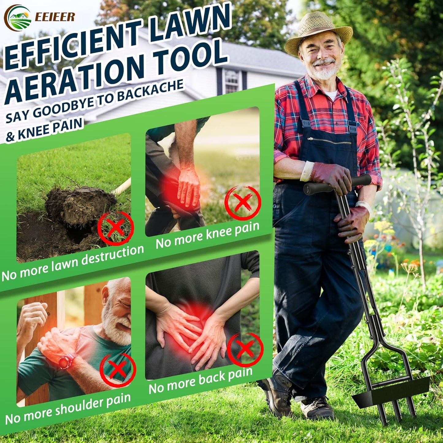 EEIEER Manual Lawn Aerator Tool with Soil Storage Basket - 2025 Upgrad