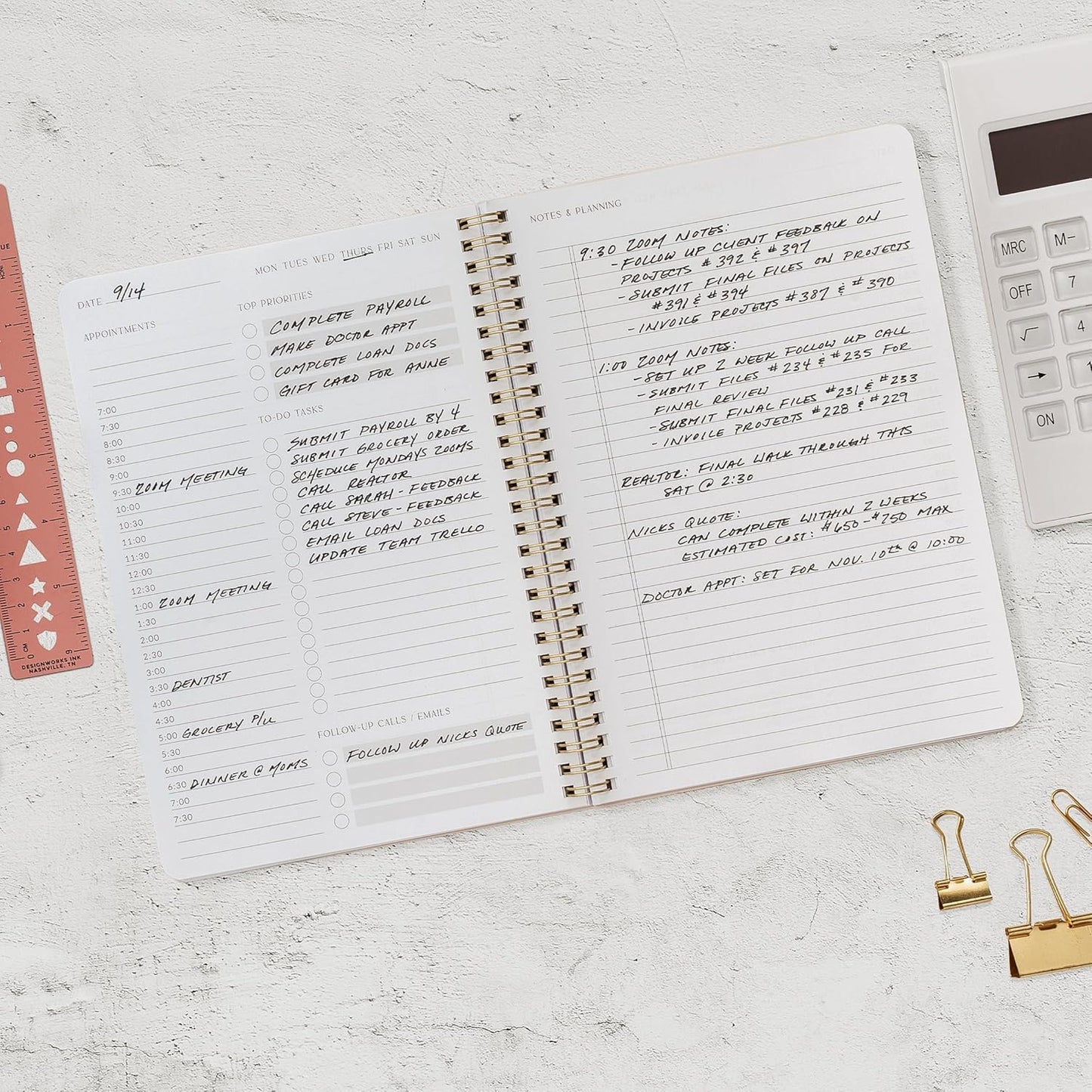 Beautiful Daily Planner And Notebook With Hourly Schedule - Aesthetic 