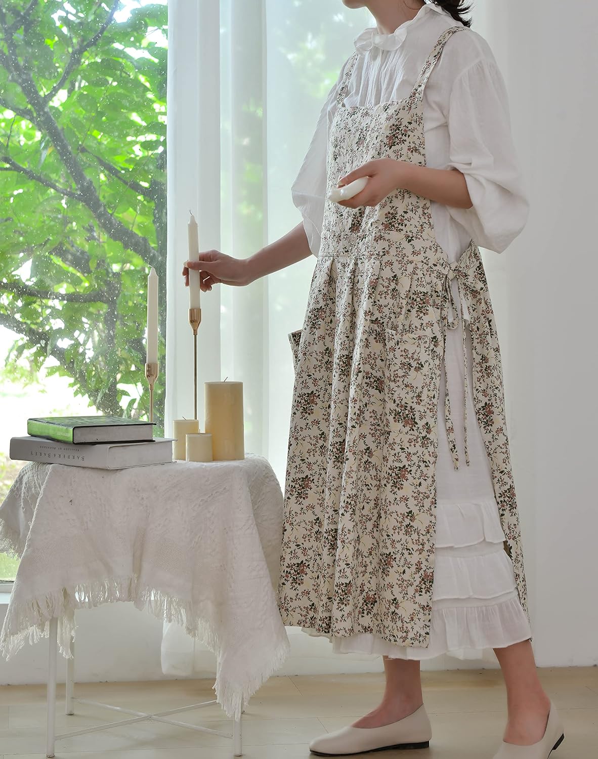 Floral Cotton Waterproof Adult Kitchen Apron Adjustable Cooking Baking