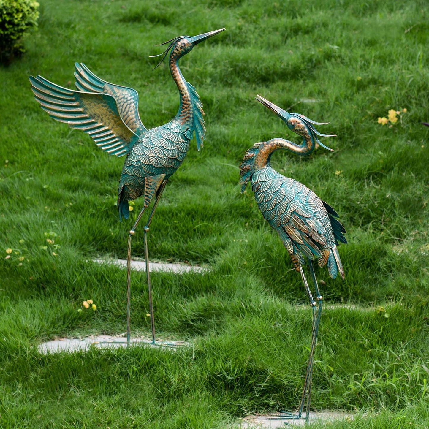 Natelf Metal Crane Garden Statues, Large Heron Outdoor Bird Sculpture 