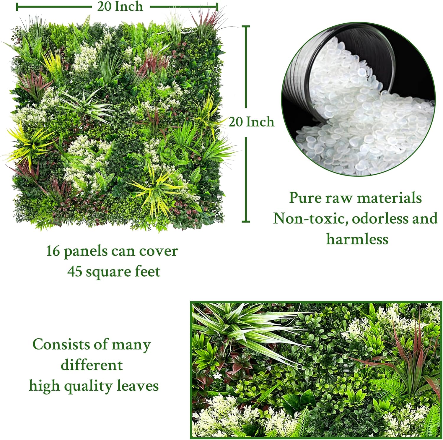 Artificial Plant Wall Panels: 20"×20" 16P UV-Anti Faux Grass Wall Back