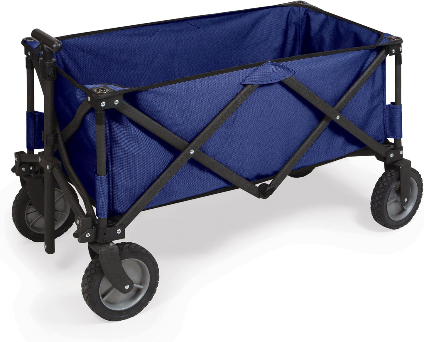 PICNIC TIME Adventure Collapsible Folding Wagon, Outdoor Collapsible Wagon, Portable Cart with Wheels, All-Terrain Trolly Cart with Storage Cover and Handle, Supports 225 lbs, (Navy Blue)