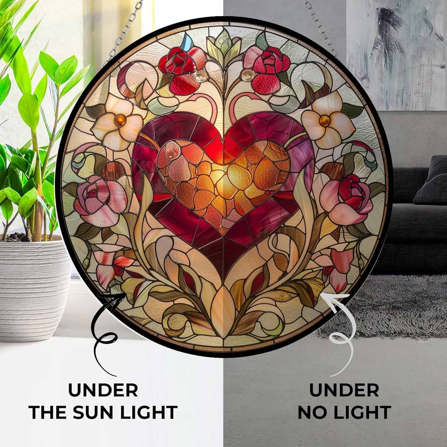 Personalized Name Valentine Heart Stained Glass Window Hanging by Clare Donovan Suncatcher Stained Glass Valentine