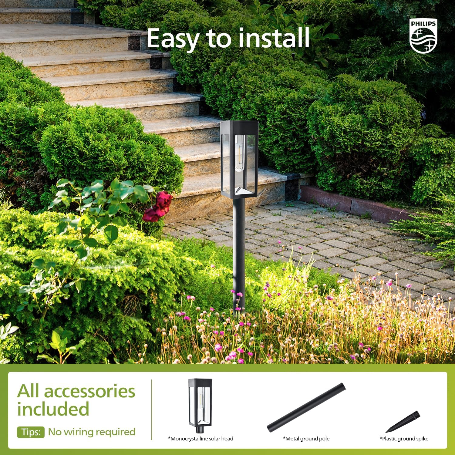 Philips 8 Packs Solar Pathway Lights Outdoor, Glass Metal Led Garden L