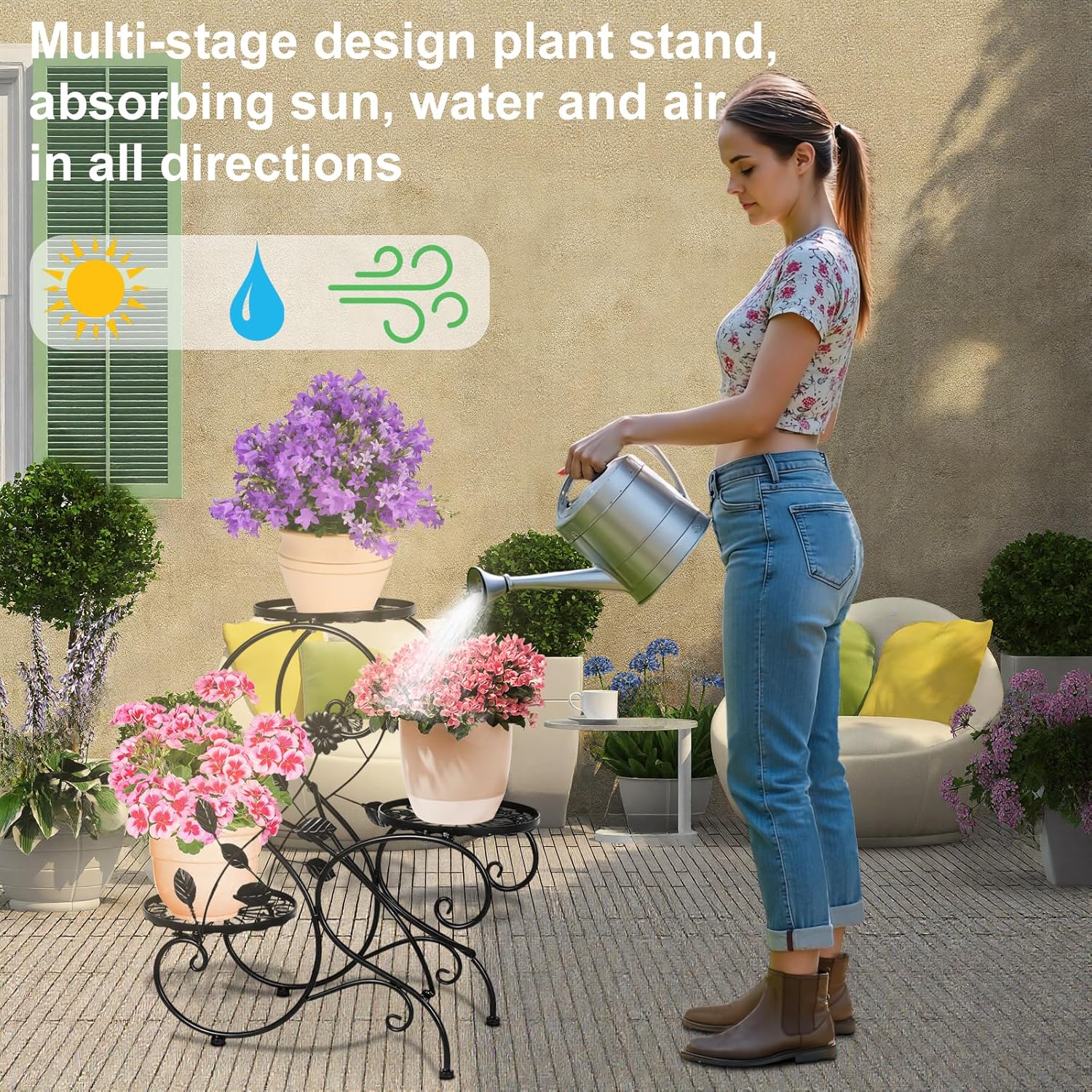 3-Tiers Metal Plant Stand Indoor, Heavy Duty Flower Pot Stands for Mul