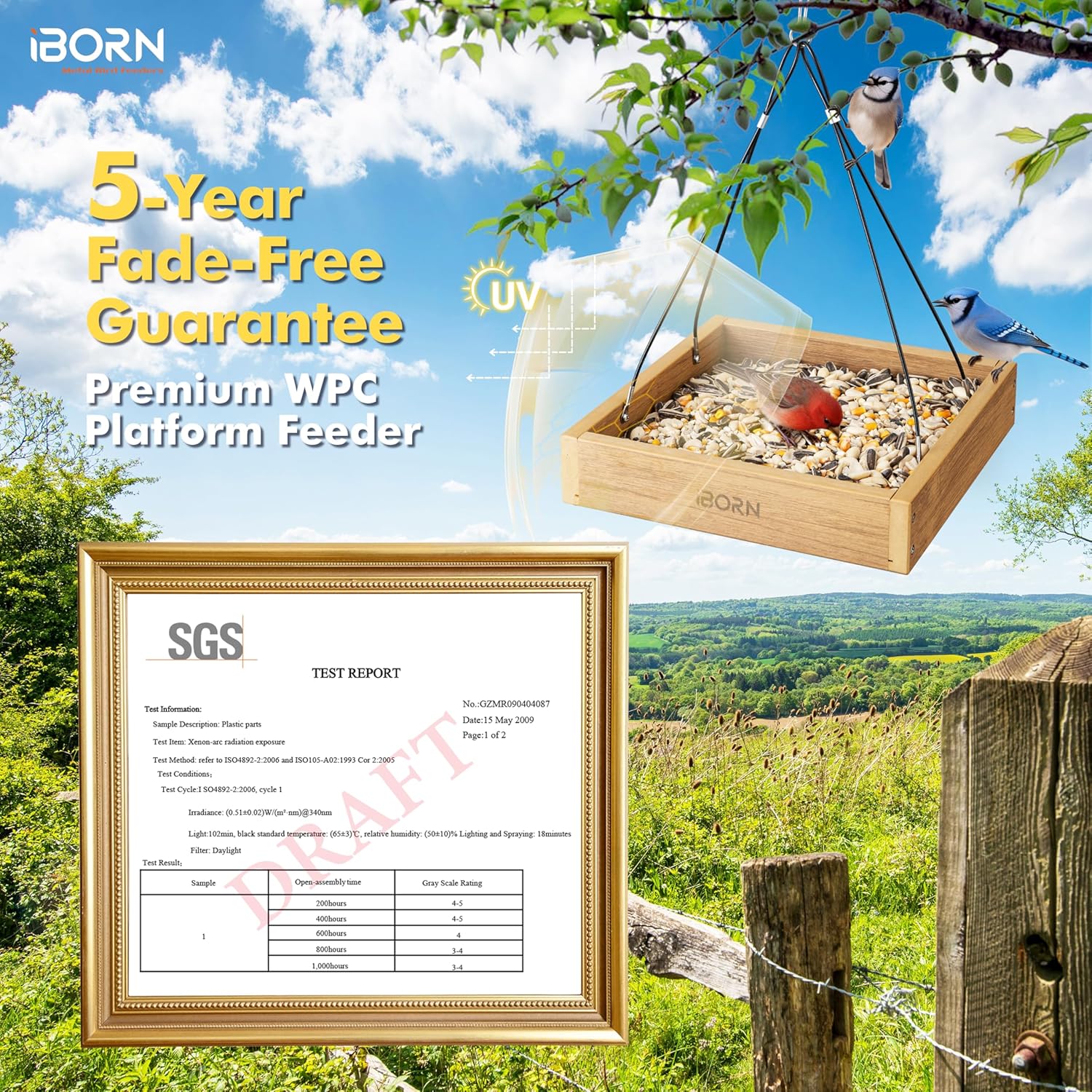 iBorn Platform Bird Feeder Tray, Bird Feeders for Outdoors Hanging, Fl