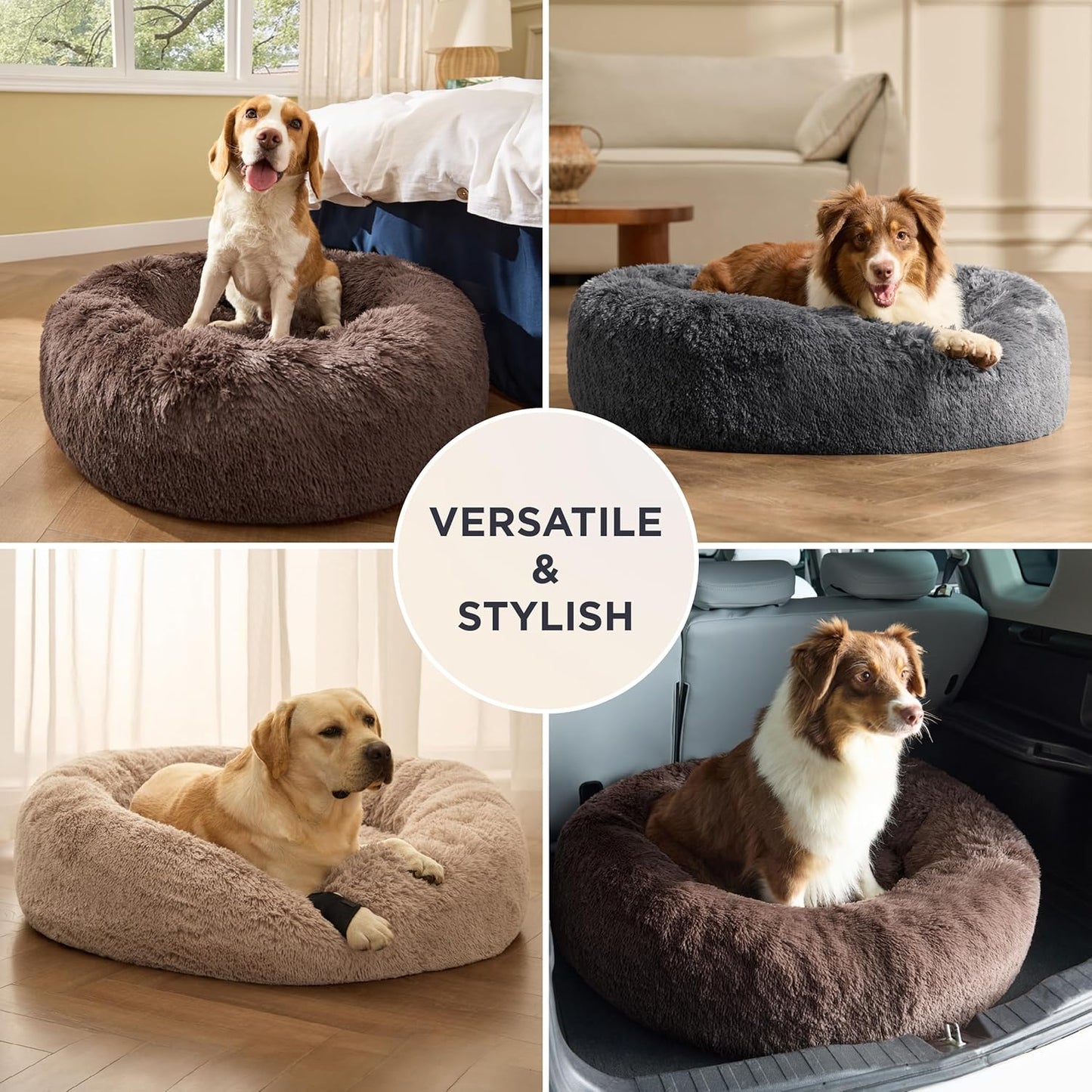 Bedsure Calming Dog Beds Large Sized Dog - 36in Donut Washable Large P