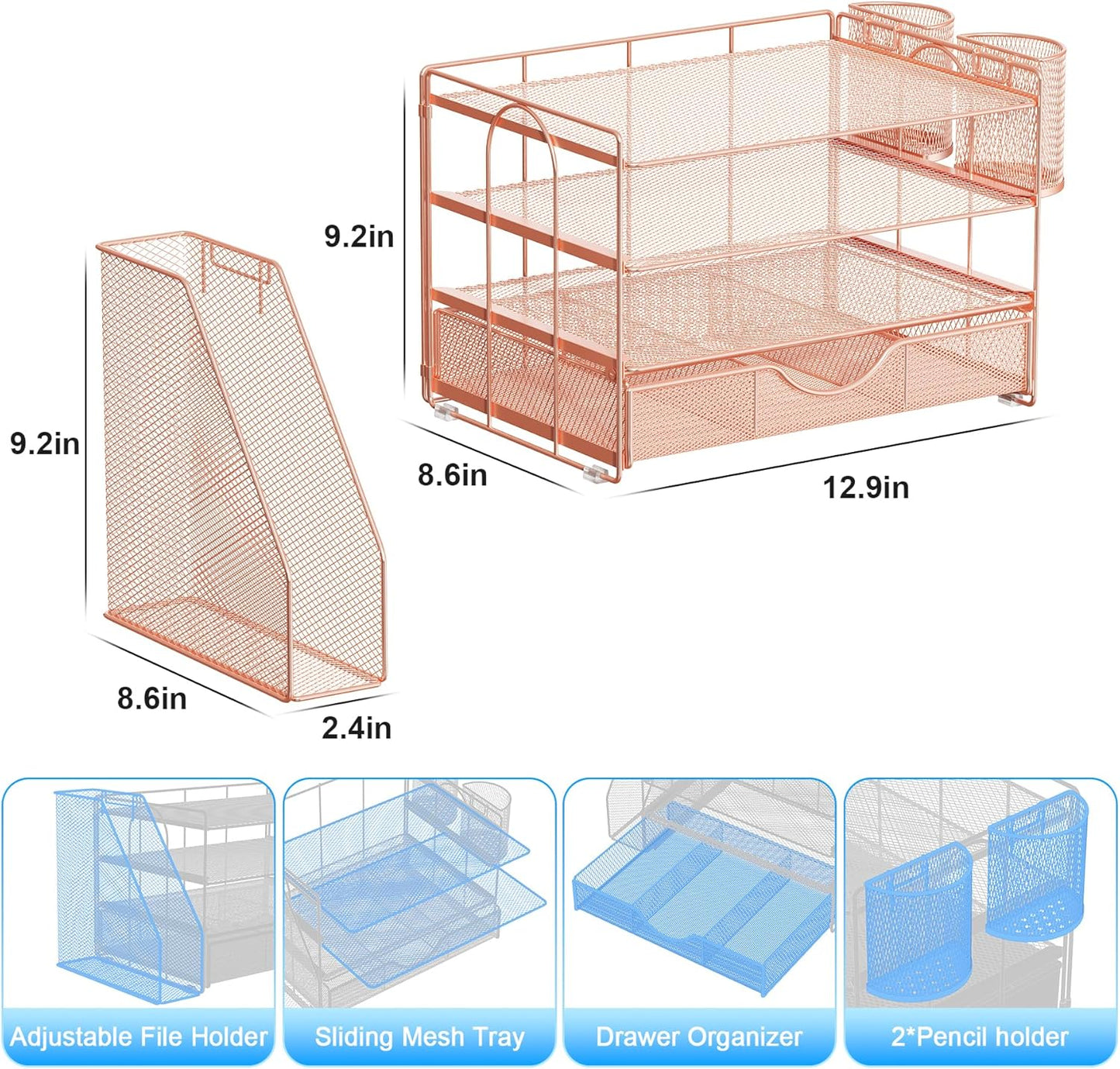 gianotter Desk Organizers and Accessories with File Holder, 4-Tier Des