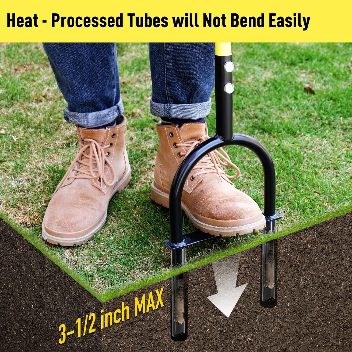 Jardineer Manual Core Aerator Lawn Tool with 2 Hollow Tines, 38" Sharp
