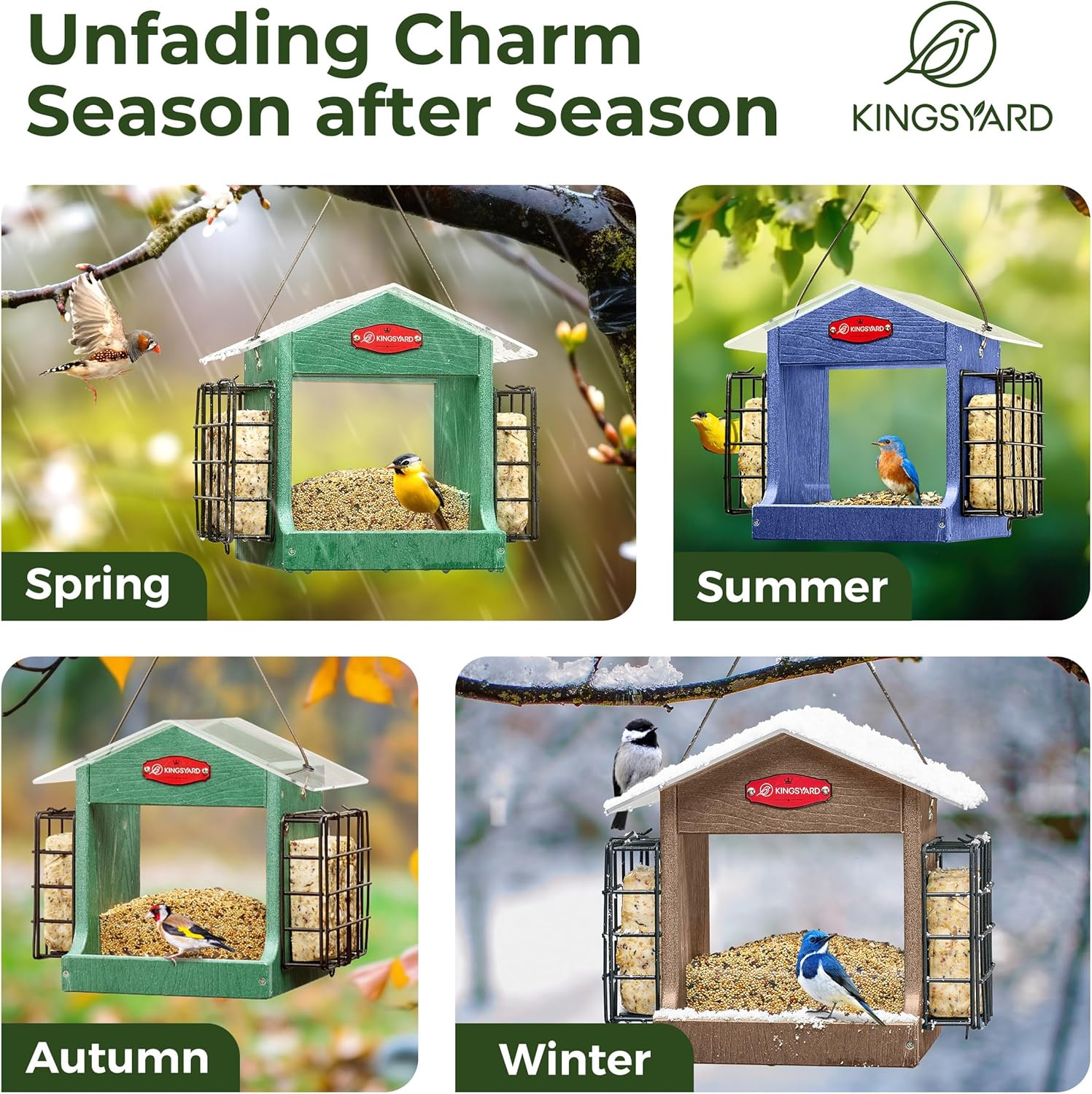 Kingsyard Bird Feeder for Outdoor Hanging - Recycled Plastic Double Su
