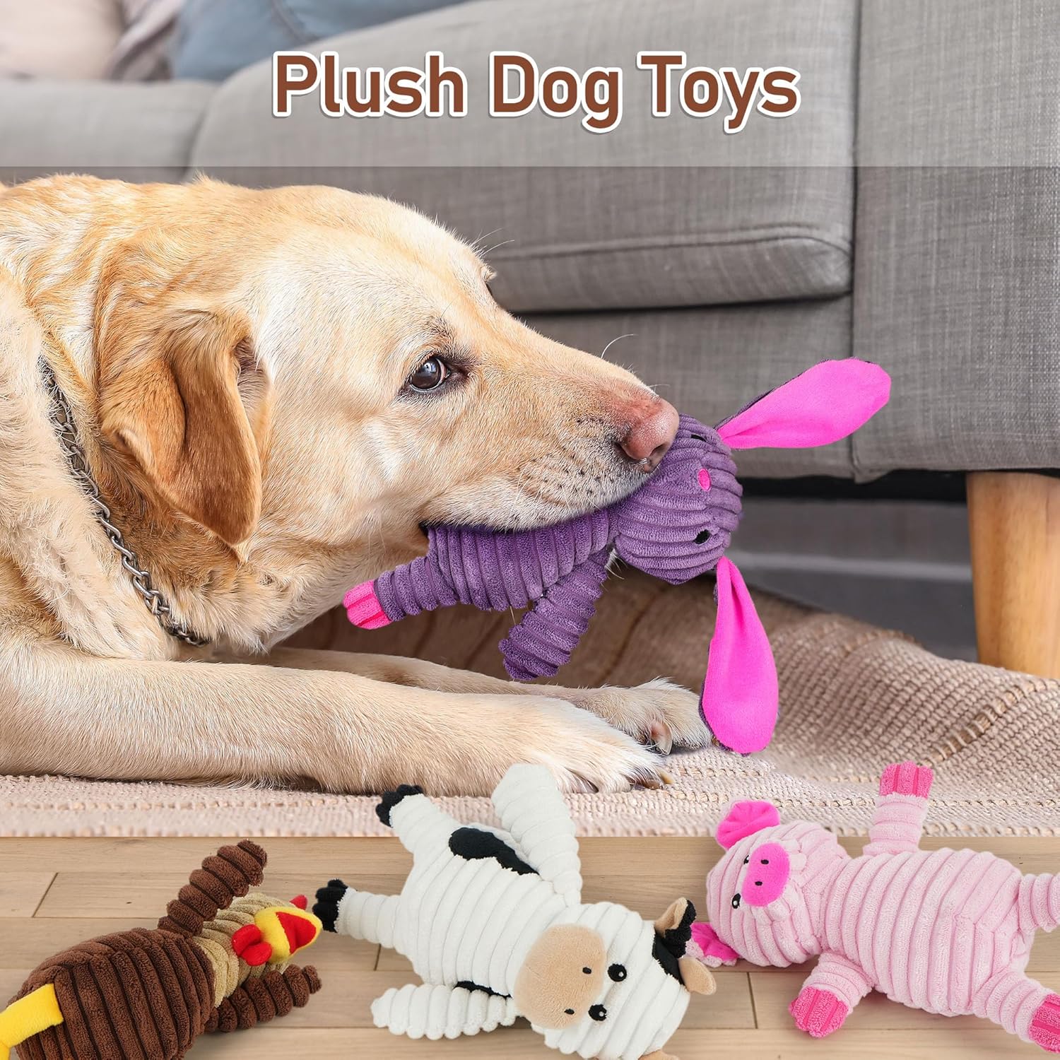 Prime Pets Dog Toys, 5 Pack, Plush Dog Squeaky Toys, Assortment Value 