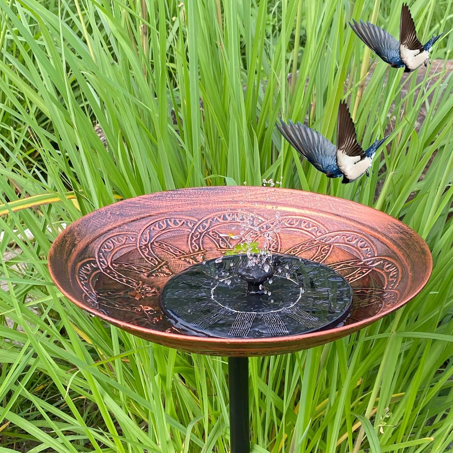 Outdoor Rust-Proof Metal Bird Drinking Fountain, Simple Assembly-Style Garden Bird Bath, Suitable for lawns, backyards and patios Choice for Bird Lovers. (Red Bronze)
