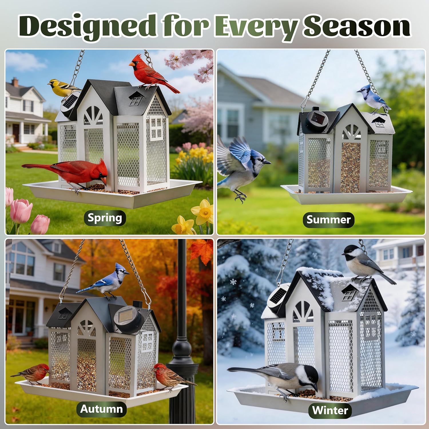 Solar Bird Feeder for Outdoors Hanging with Solar Light, Decorative Ir
