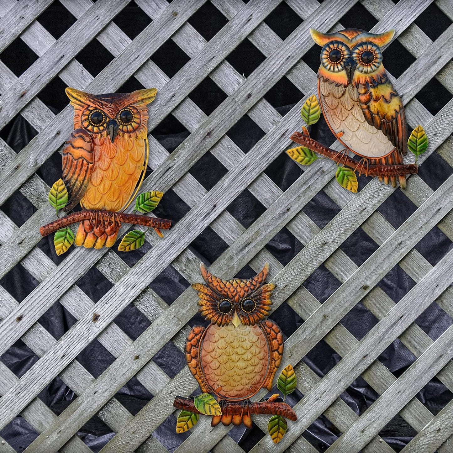 Owl Decor Metal Wall Art Outdoor Indoor,9 Inch Set of 3,Exquisite Owl 