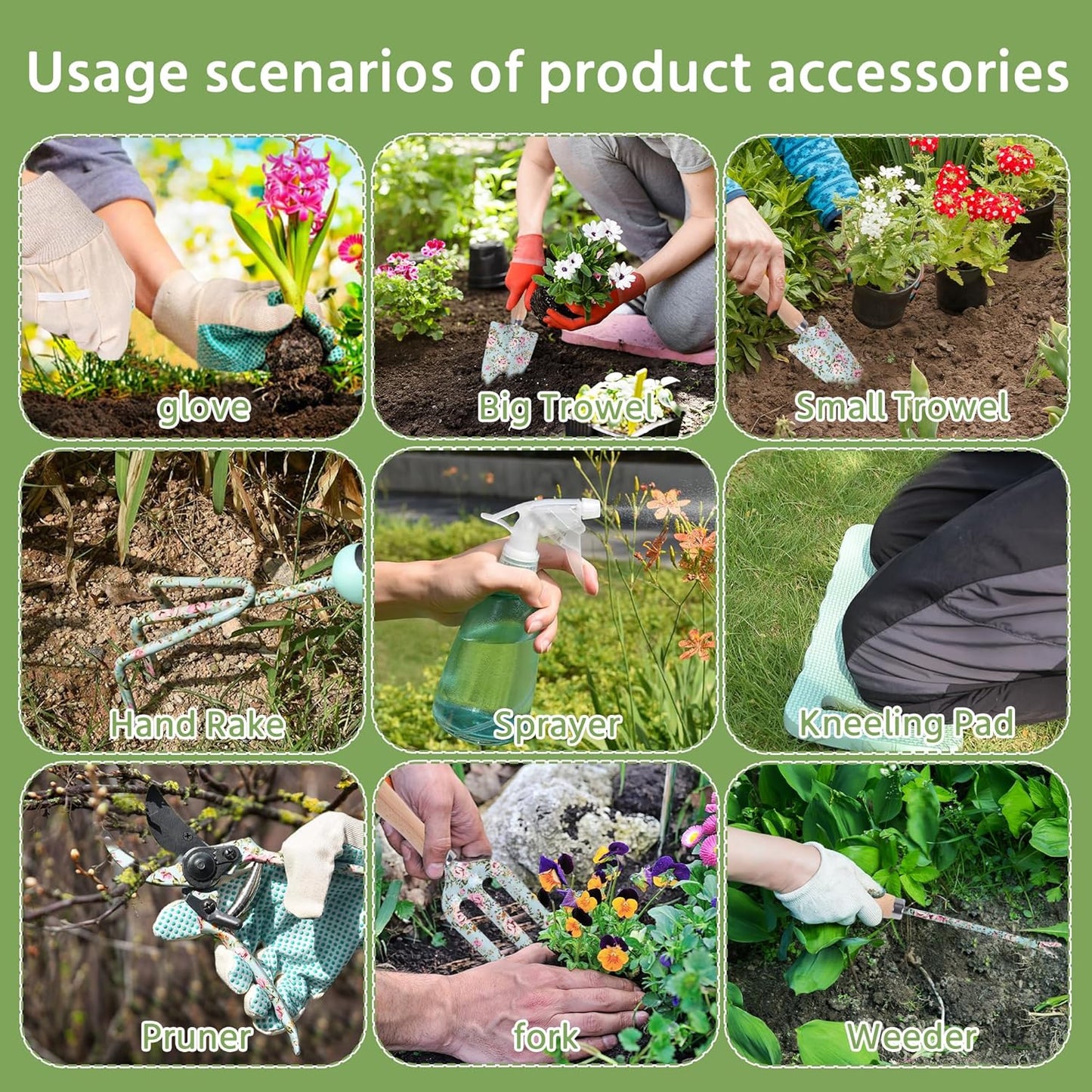 10-Piece Floral Garden Tools Set with Tote Bag, Heavy Duty Gardening K