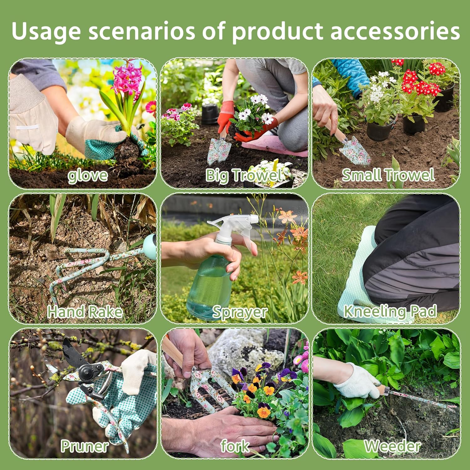 10-Piece Floral Garden Tools Set with Tote Bag, Heavy Duty Gardening K