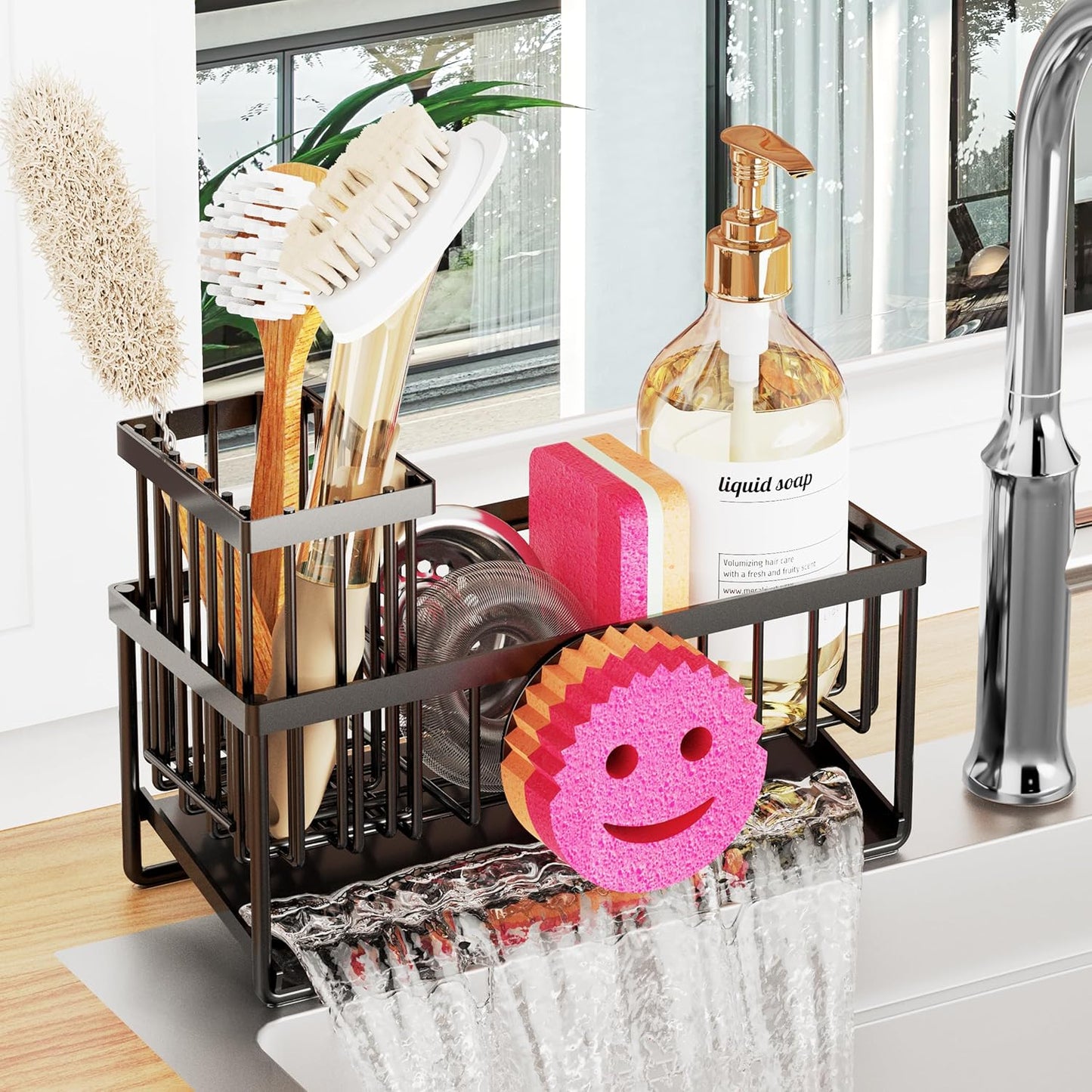 Sponge Holder for Kitchen Sink,Smiley Face Sink Caddy with Removable B