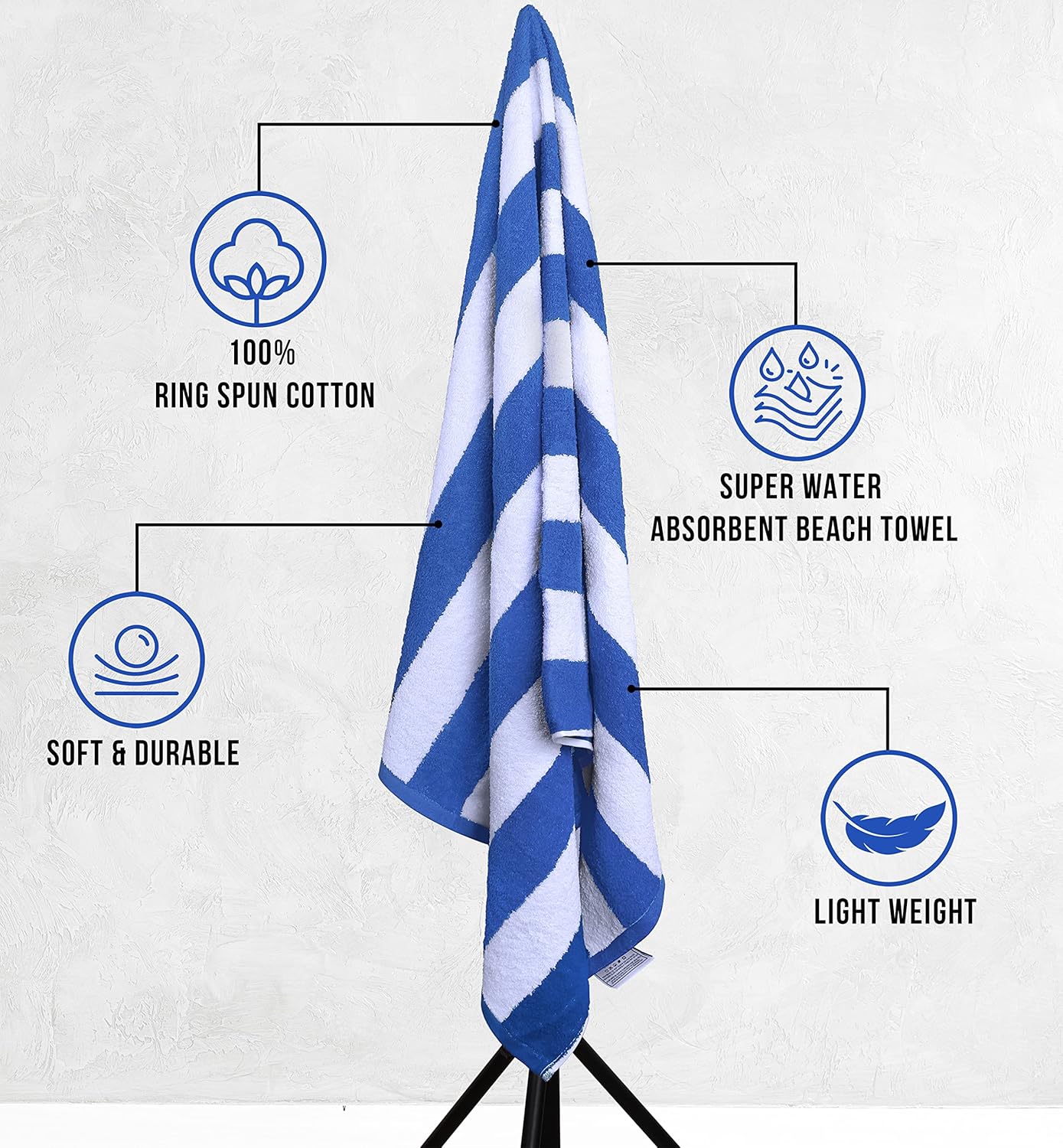Utopia Towels 4 Pack Cabana Stripe Beach Towel, 30 by 60 Inches, Oversized 100% Ringspun Cotton Pool Towels, Highly Absorbent Bath Towels for Beach