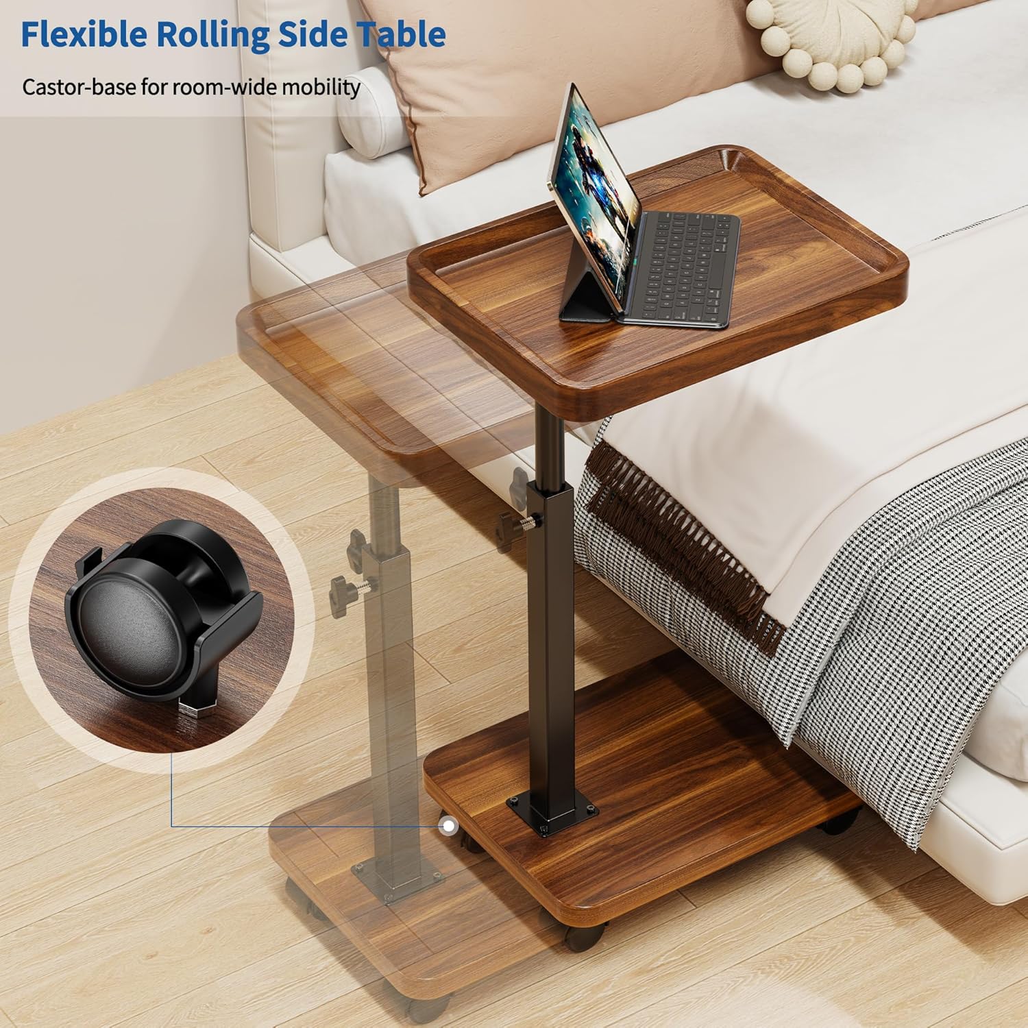 C Table End Table Adjustable Height, 360°Swivel TV Tray Table for Smal