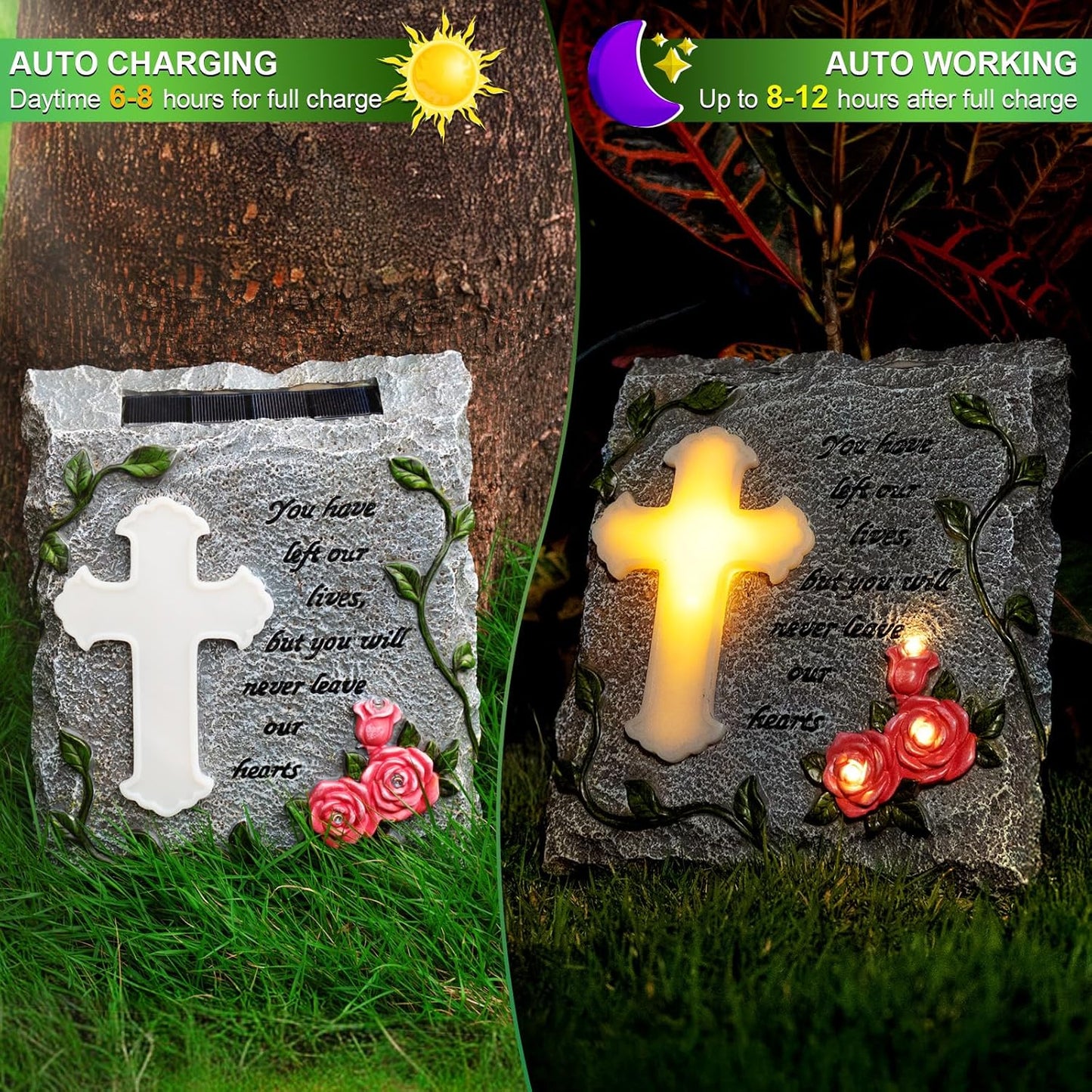 MXwcy Cross Solar Lights Outdoor Garden Memorial Stepping Stone, IP65 Waterproof is Used for Walls or Lawns, A Touching Memorial Gift & Condolence Gifts Grave Decorations for Cemetery