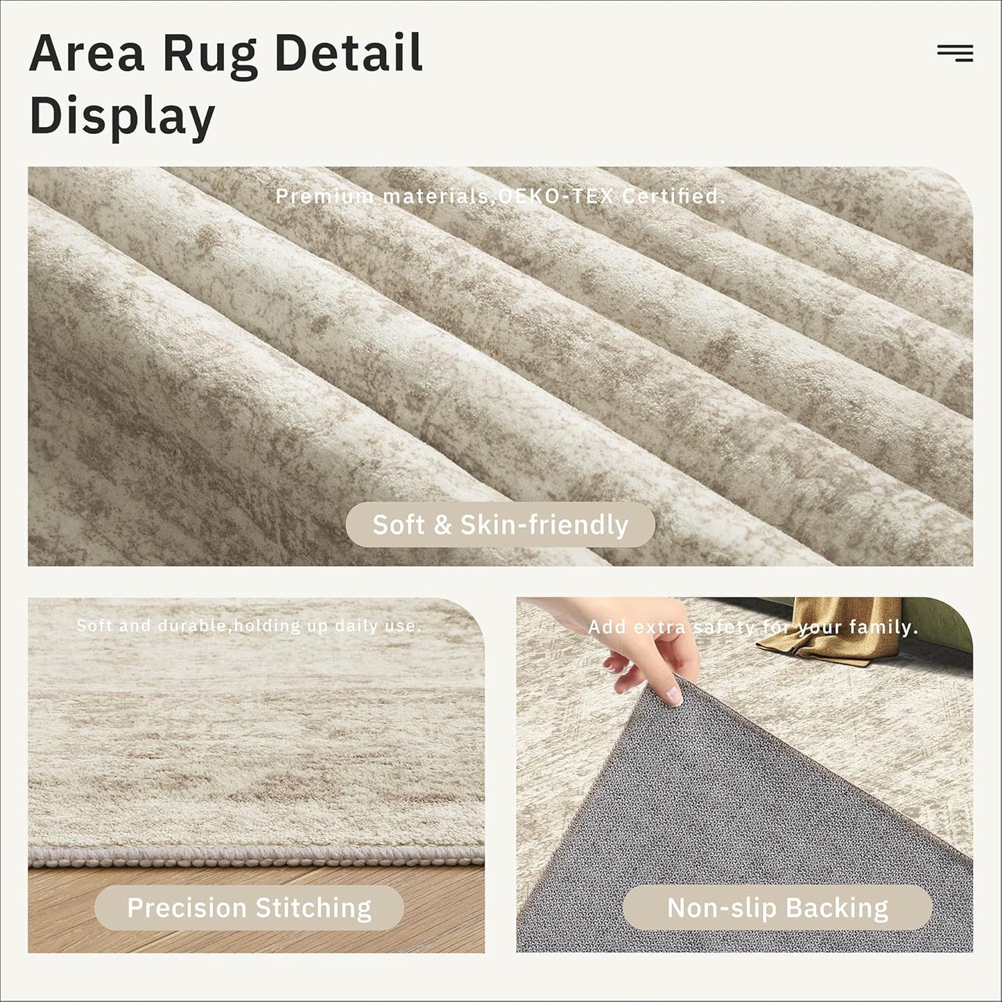 Washable Area Rug 8x10, Large Soft Rugs for Living Room Vintage Beige 