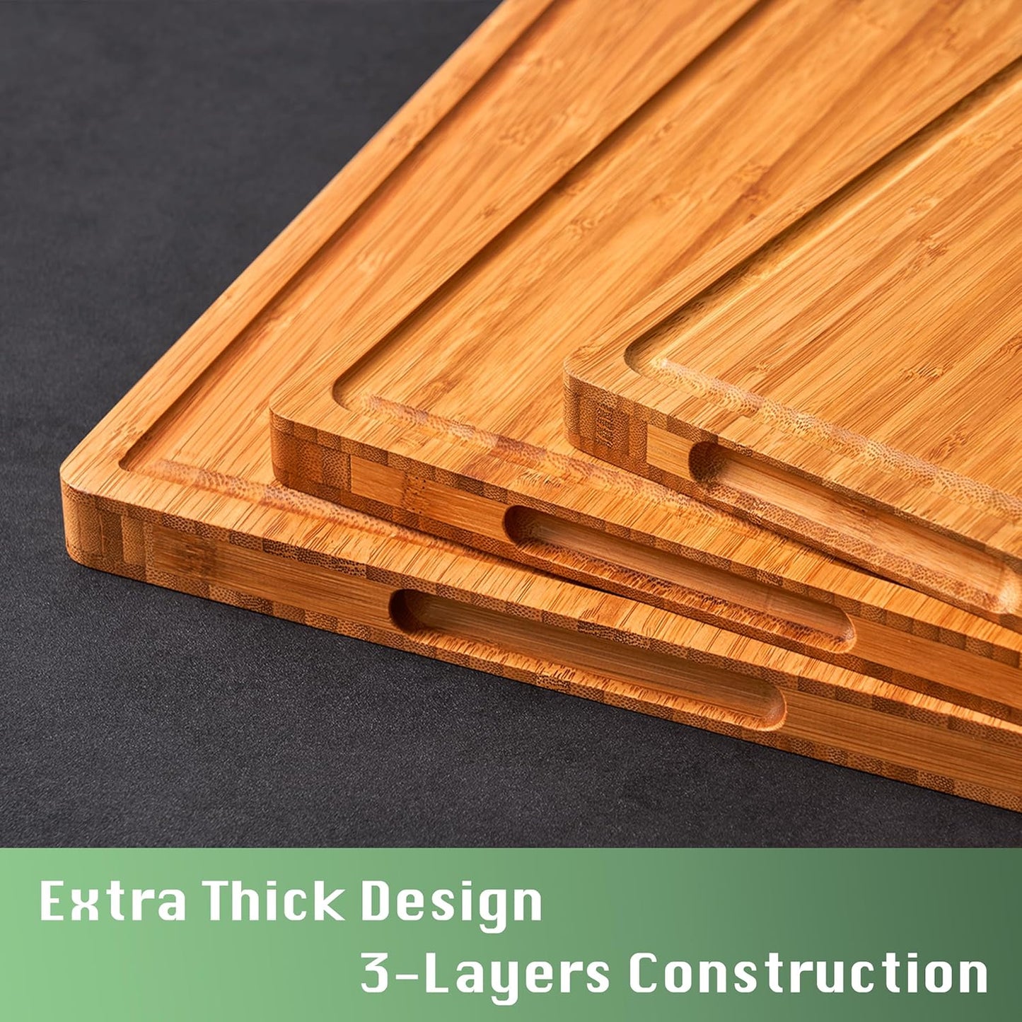 Bamboo Wood Cutting Board for Kitchen, 1" Thick Butcher Block, Cheese Charcuterie Board, with Side Handles and Juice Grooves, 16x11"