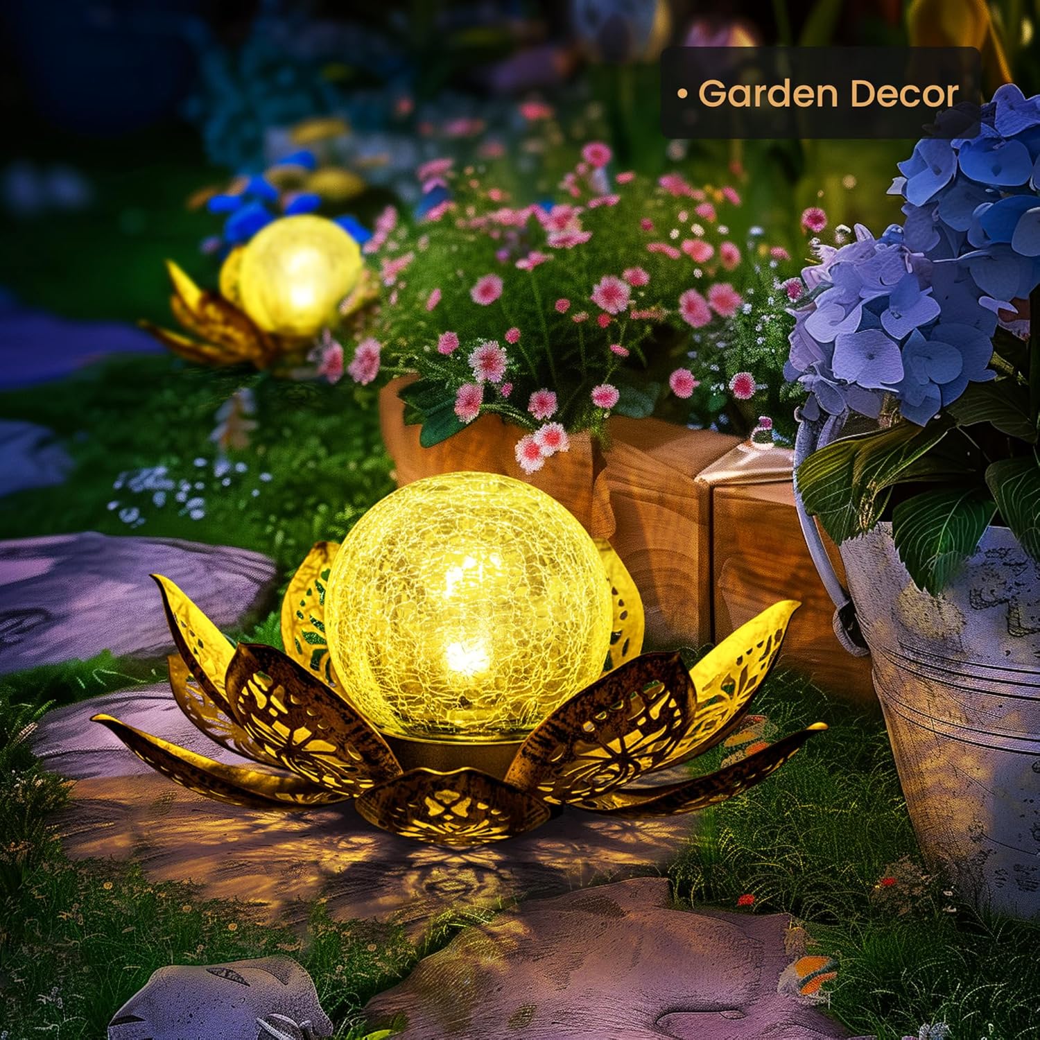 GIGALUMI Solar Lights Outdoor Garden Decor, Adjustable Metal Petal Lot