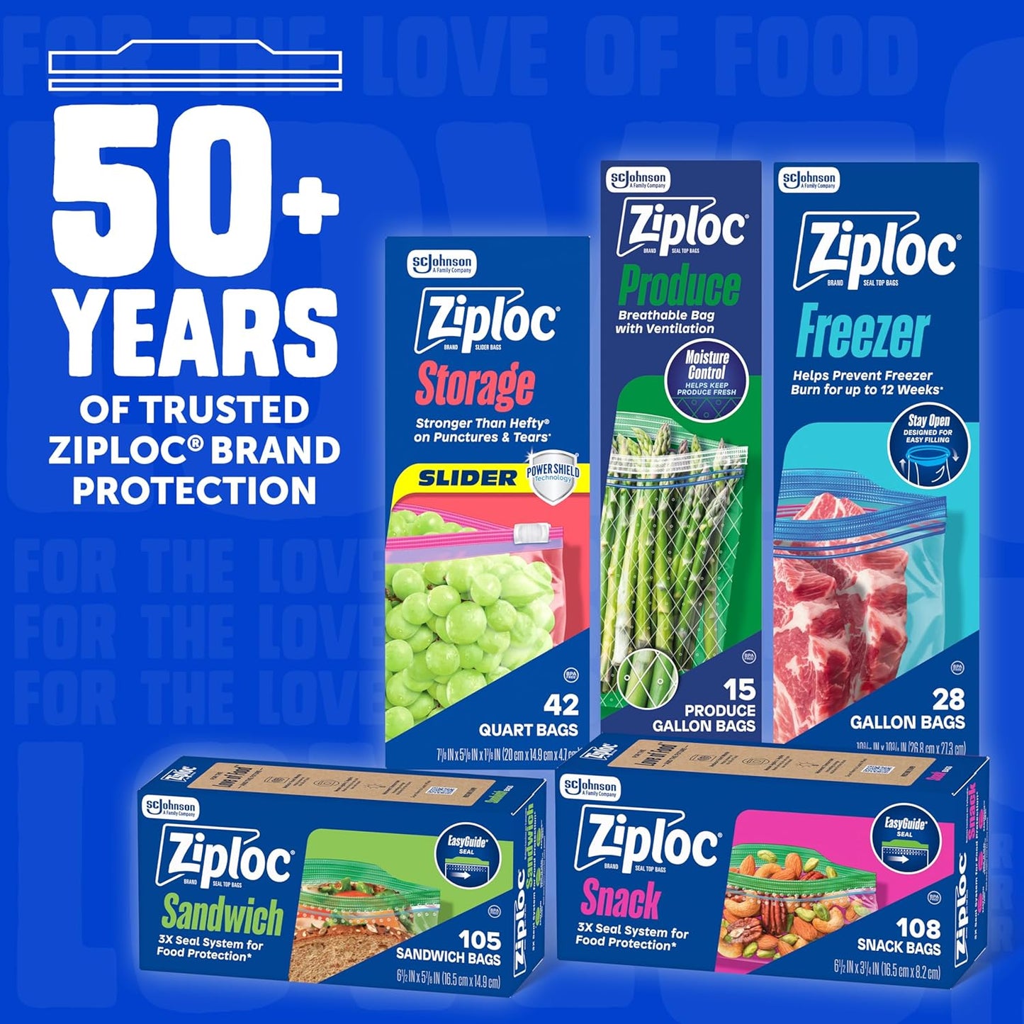 Ziploc Gallon Food Storage Freezer Bags, 132ct Total, Stay Open Design