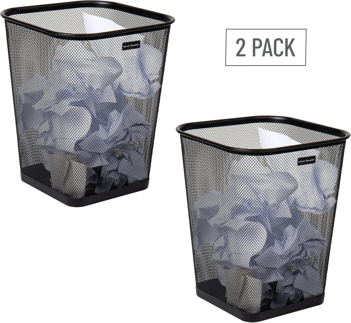 Mind Reader Mesh Trash Can, Waste Paper Basket, Square, Office, Metal 