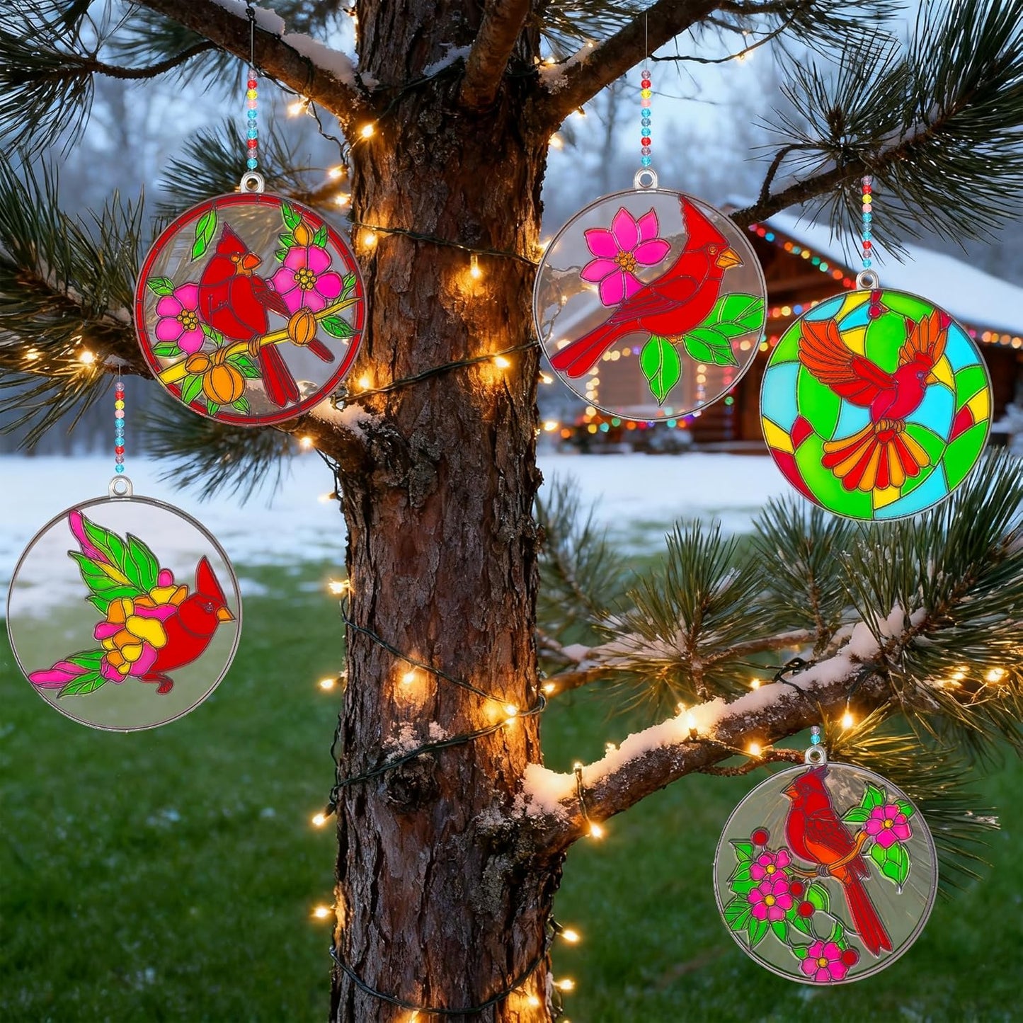 30 Sets Cardinal Suncatcher Craft Kits, Make Your Own Red Bird Stained Glass Suncatchers for Window Hanging, DIY Window & Wall Art Home Decor Gift for Bird Lovers, Women, Mother's Day & Christmas
