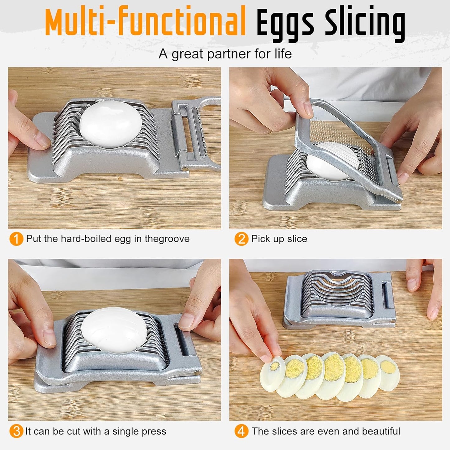 Yuzxaun Egg Slicer for Hard Boiled Eggs, Stainless Steel Wire, Heavy Duty Aluminium Egg Cutter Dishwasher Safe for Egg Strawberry Soft Fruit, Sliver