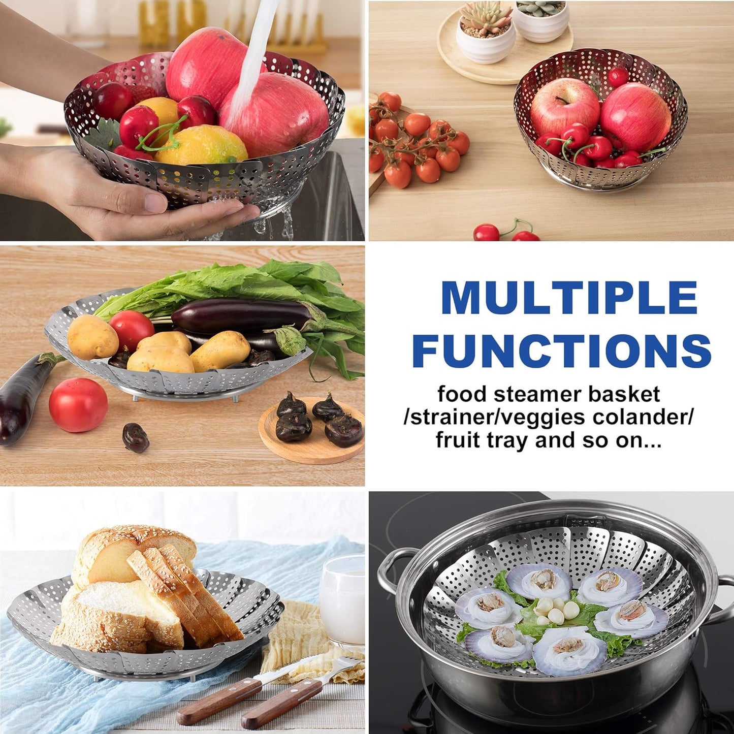 Steamer Basket, Stainless Steel Vegetable Steam Baskets for Steaming Cooking Expandable to Fit Various Size Pot (5.5" to 9.3")