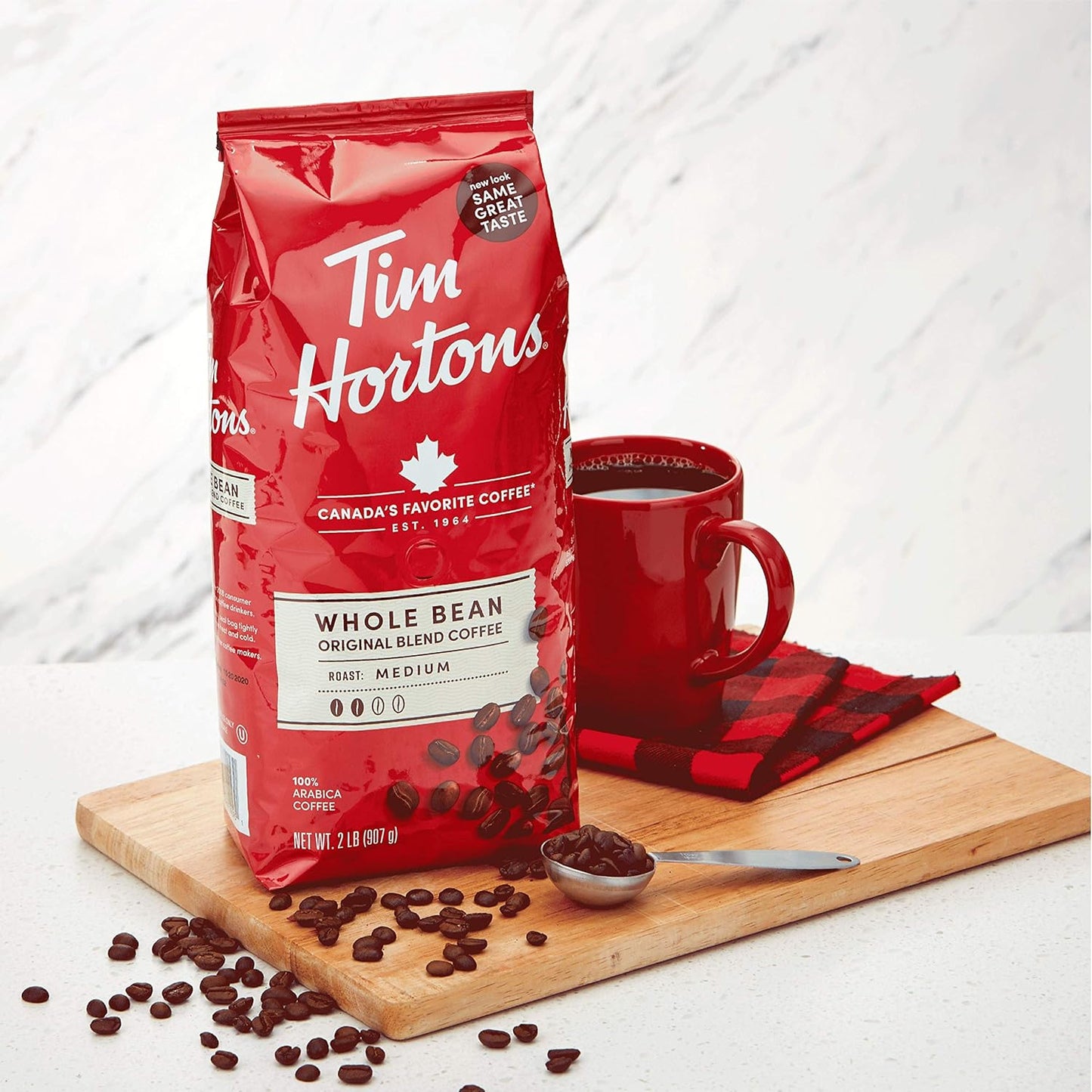 Tim Hortons Whole Bean Original, Medium Roast Coffee, Made with 100% Arabica Beans, 32 Ounce Bag