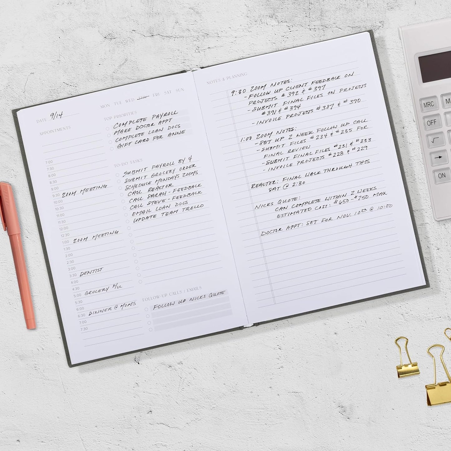 Aesthetic Daily Planner And Notebook With Hourly Schedule - Modern Har