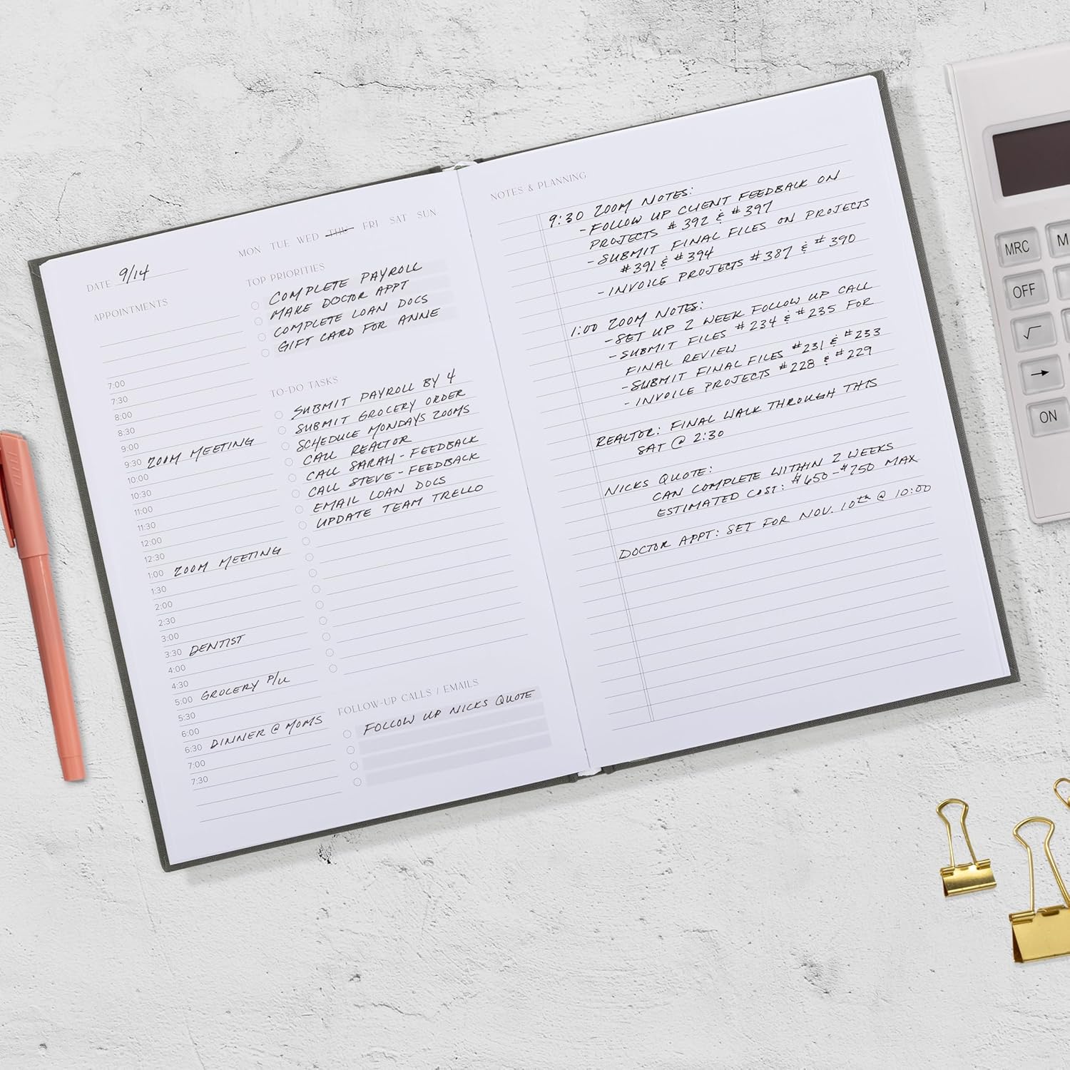 Aesthetic Daily Planner And Notebook With Hourly Schedule - Modern Har
