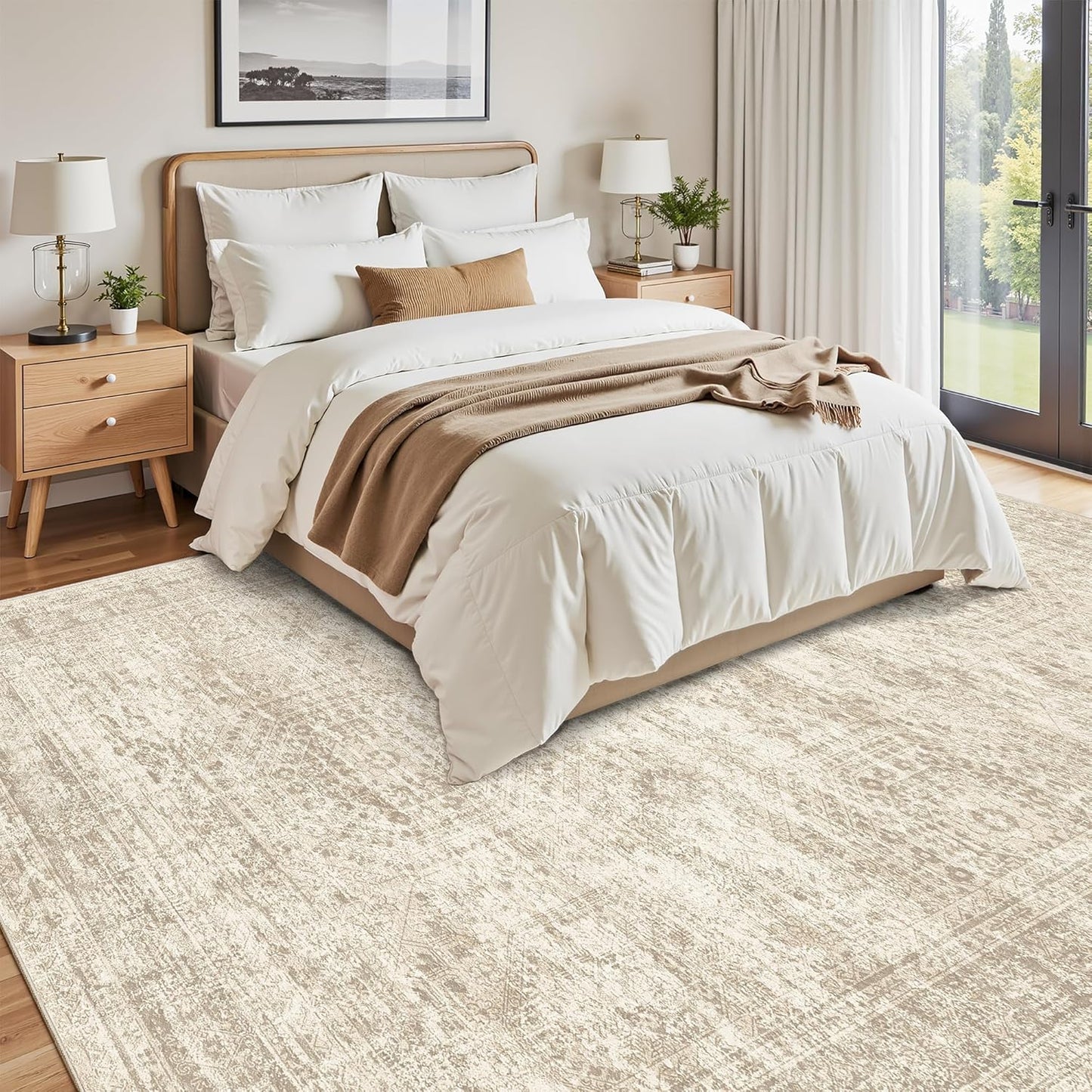 Washable Area Rug 8x10, Large Soft Rugs for Living Room Vintage Beige 