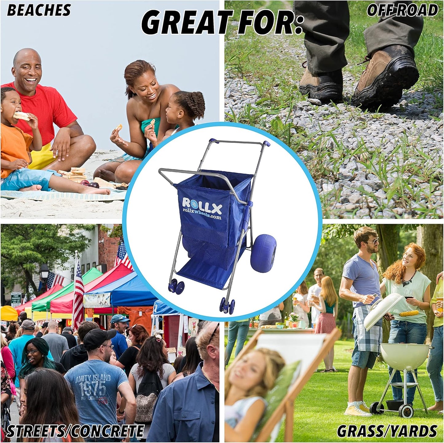 RollX Big Balloon Wheel Beach Cart for Sand, Foldable Storage Wagon wi