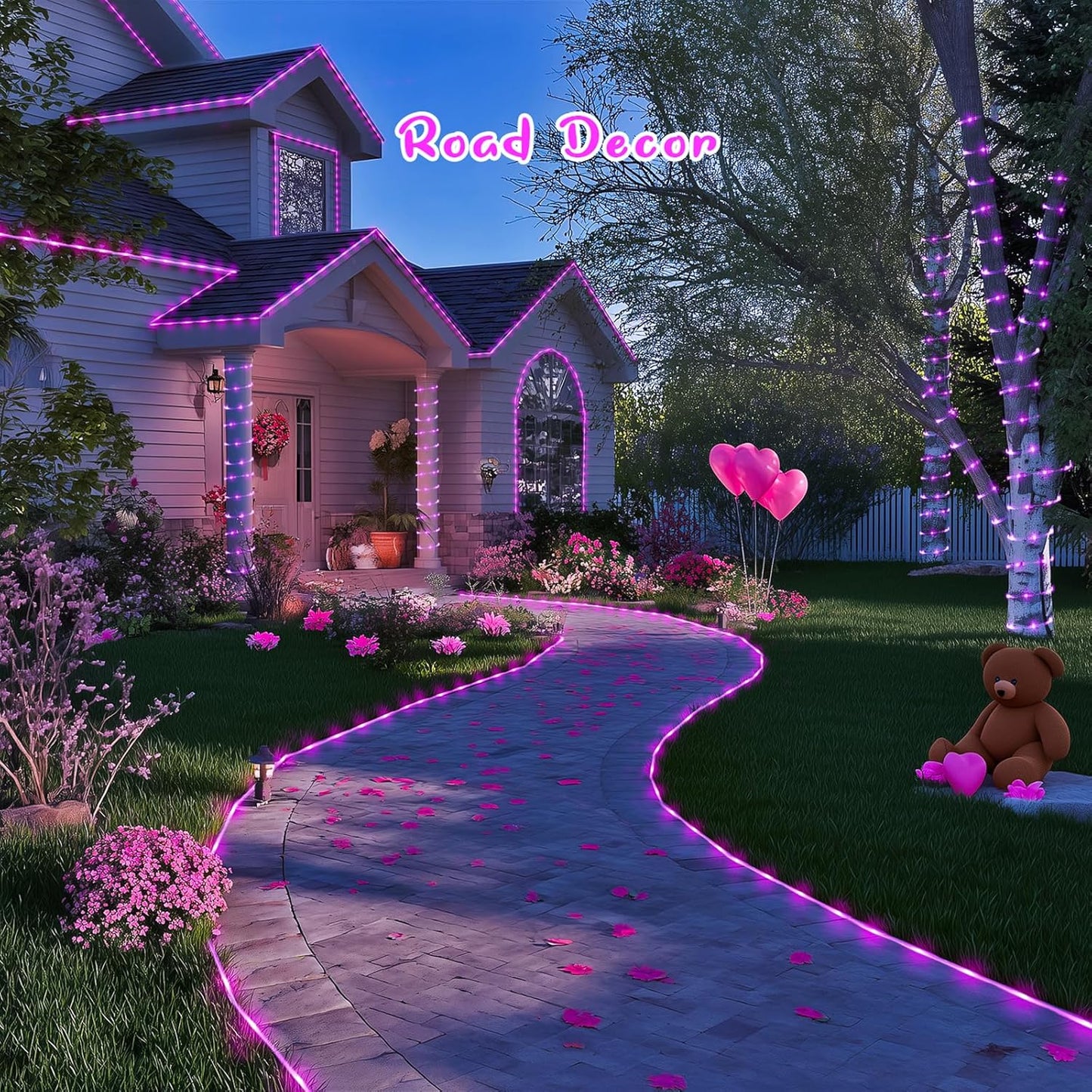 JMEXSUSS Valentine Solar Rope Lights,2 Pack 100 LED 33ft 8 Modes Solar Rope Lights Outdoor Waterproof LED Pink Fairy Lights for Valentine's Day Tent Gazebo, Trampoline, Walkway, Pool