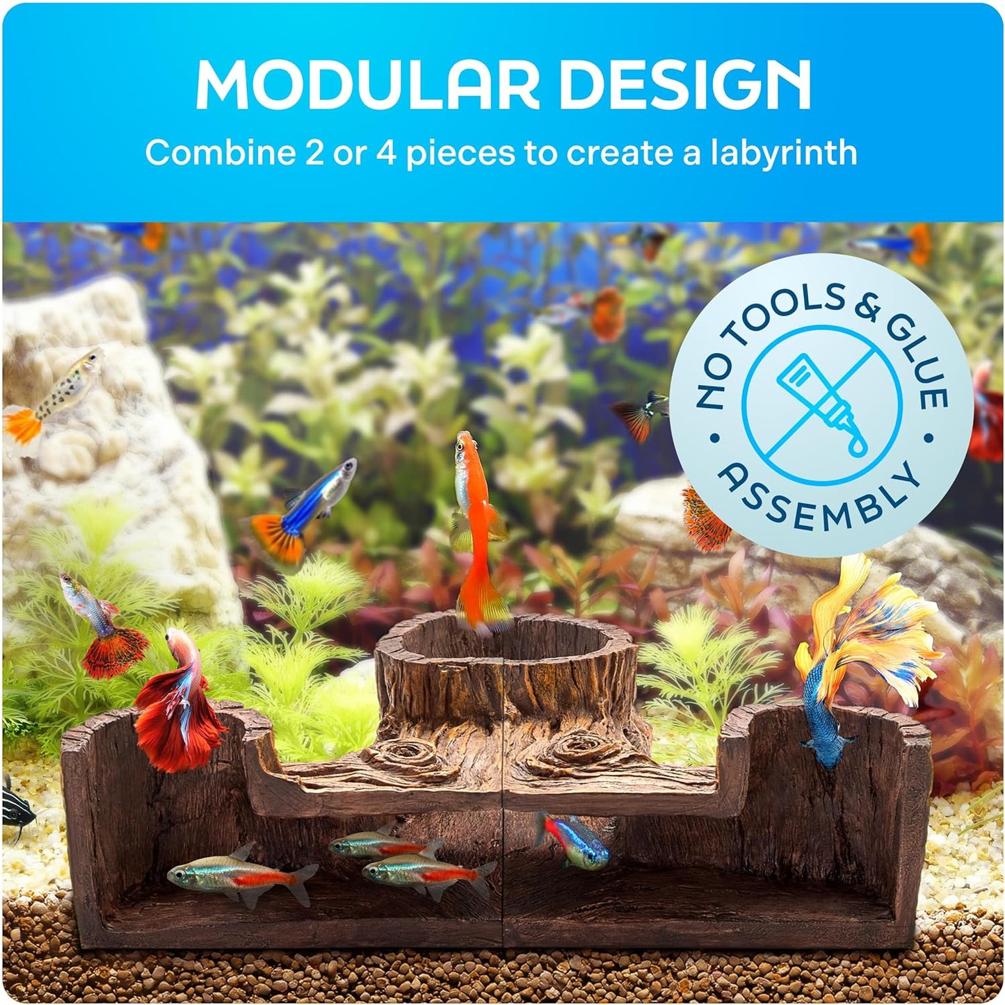 FISHNOSH Aquarium Cave | Natural-Looking Wood-Like BPA-Free Fish Tank 
