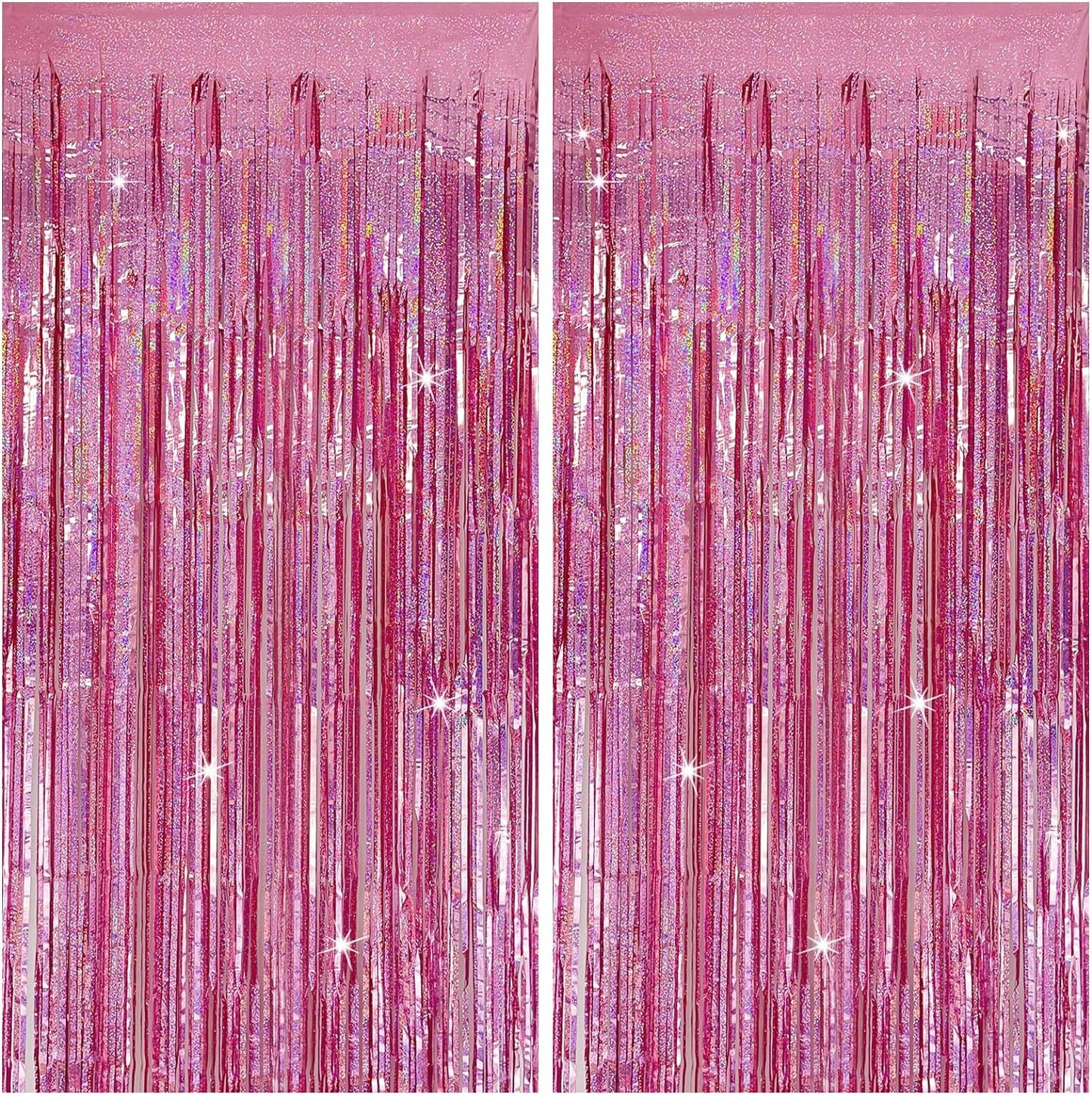 Tinsel Curtain Pink Birthday Party Decorations 2 Packs Glitter Foil Fringe Curtain Decor Streamers Photo Booth for Birthday Christmas Wedding Halloween Graduation