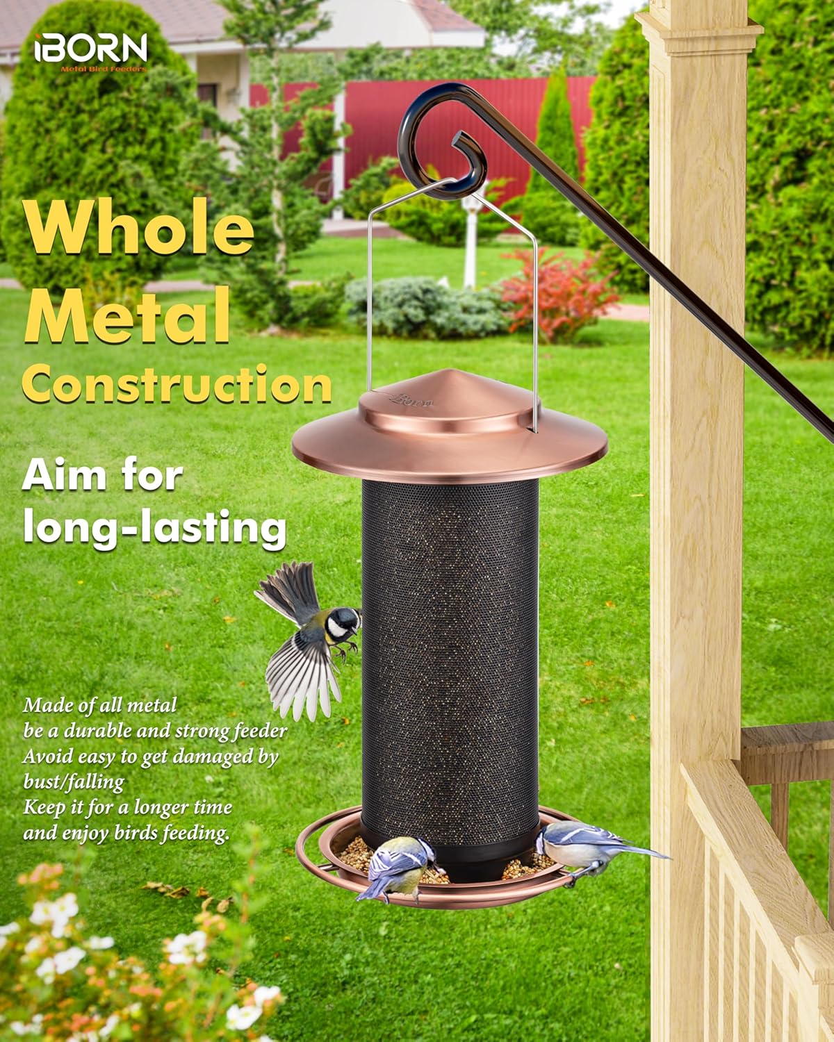 iBorn Bird Feeders for Outdoors, All Metal Mesh Tube, Holding Bird See