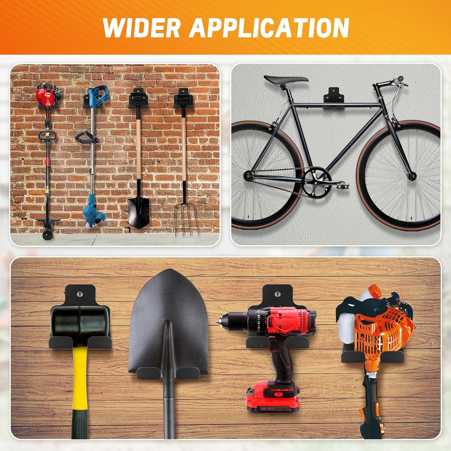 Garage Organizer, Garden Power Tool Hanger, Trimmer Rack, Weed Whackers Holder Wall Mounted, for Grass Trimmer, Hedge Trimmer, Garage Trimmer, Garden Tools (2 Pack)