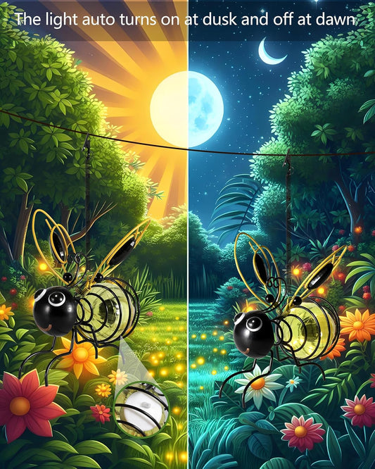 Lighted Outdoor Display - Solar Powered Hanging Bee Decor with Bouncy Springs - Outdoor Hanging Solar Lights for Garden Decor, Yard, Patio, Porch (Yellow)