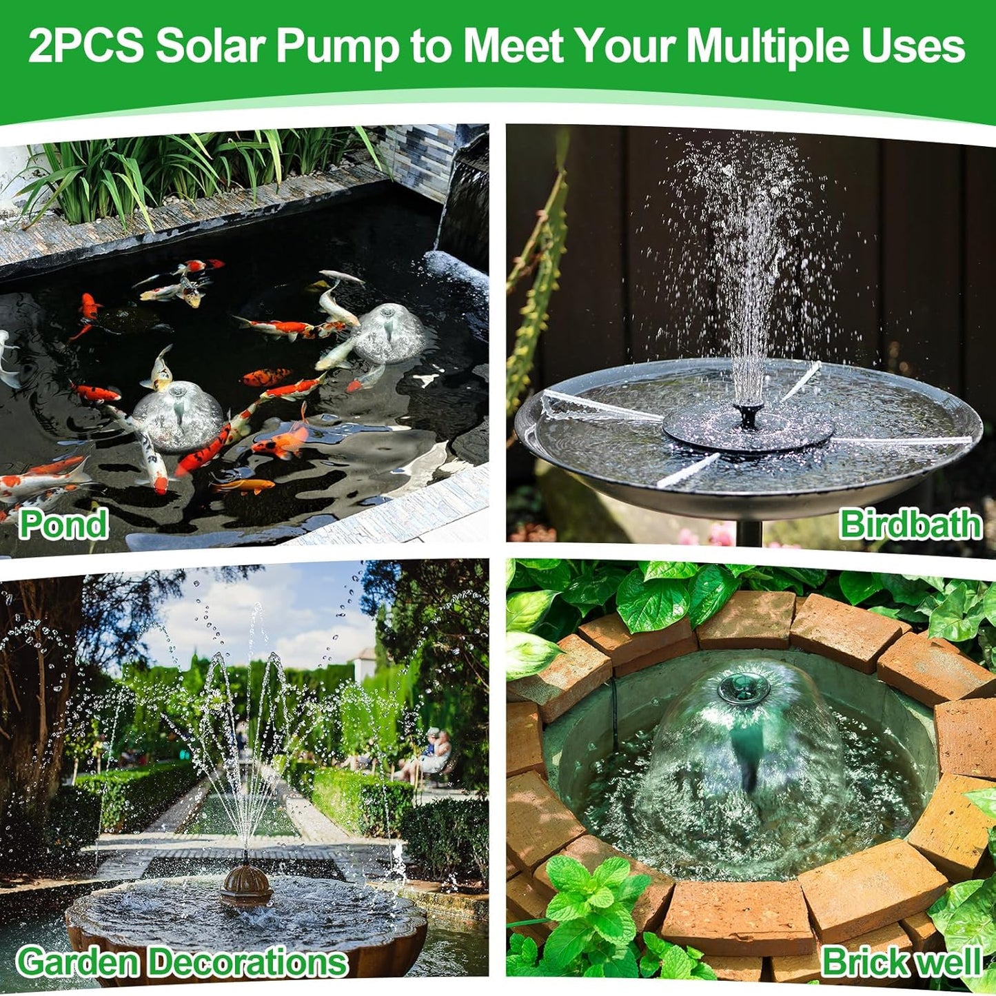 Saillong 2 Pack Solar Bird Bath Fountain Pump, 2.5W Outdoor Solar Powered Bird Bath Water Fountains with 6 Nozzles, Outdoor Floating Fountain Pump for Bird Bath Garden, Ponds, Pool, Fish Tank