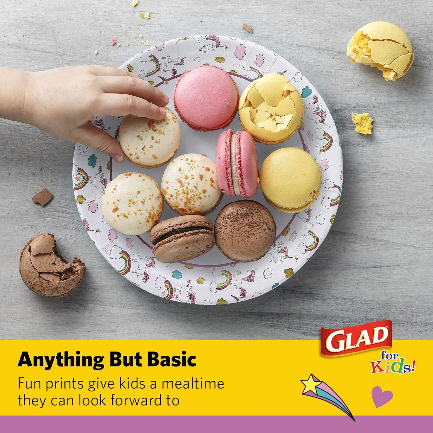 Glad for Kids Unicorn Theme Kids Plates, Heavy-Duty Round Disposable Paper Plates with Soak-Proof Coating, Microwave Safe for Snacks & Meals, Cute Unicorn Print, 8.5 Inch, 20 Count