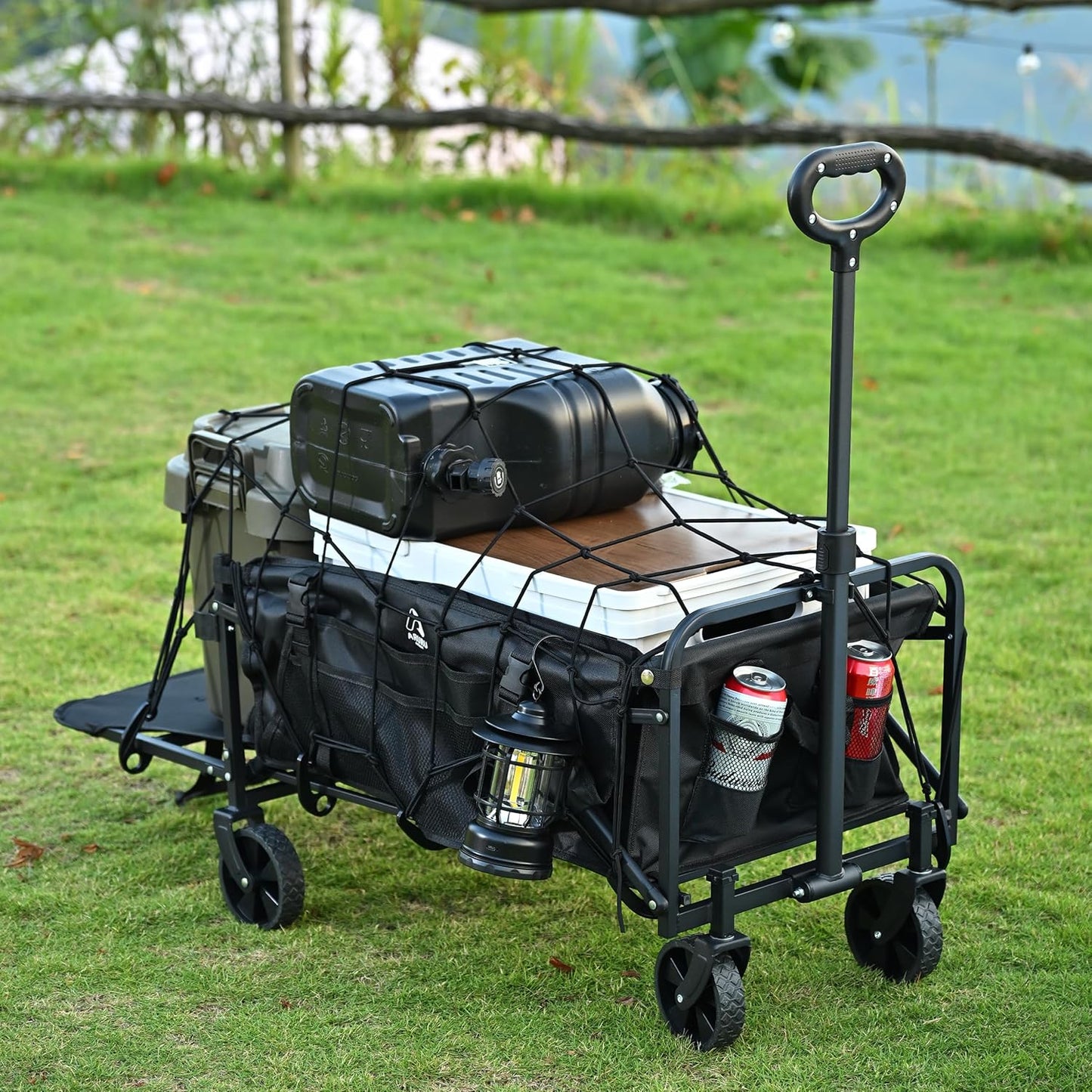Collapsible Wagon Cart with Tailgate, 330LBS Heavy Duty Utility Folding Beach Wagons with All-Terrain Wheels, Cup Holders, Portable＆Foldable for Grocery Sports Garden Shopping Camping Pets