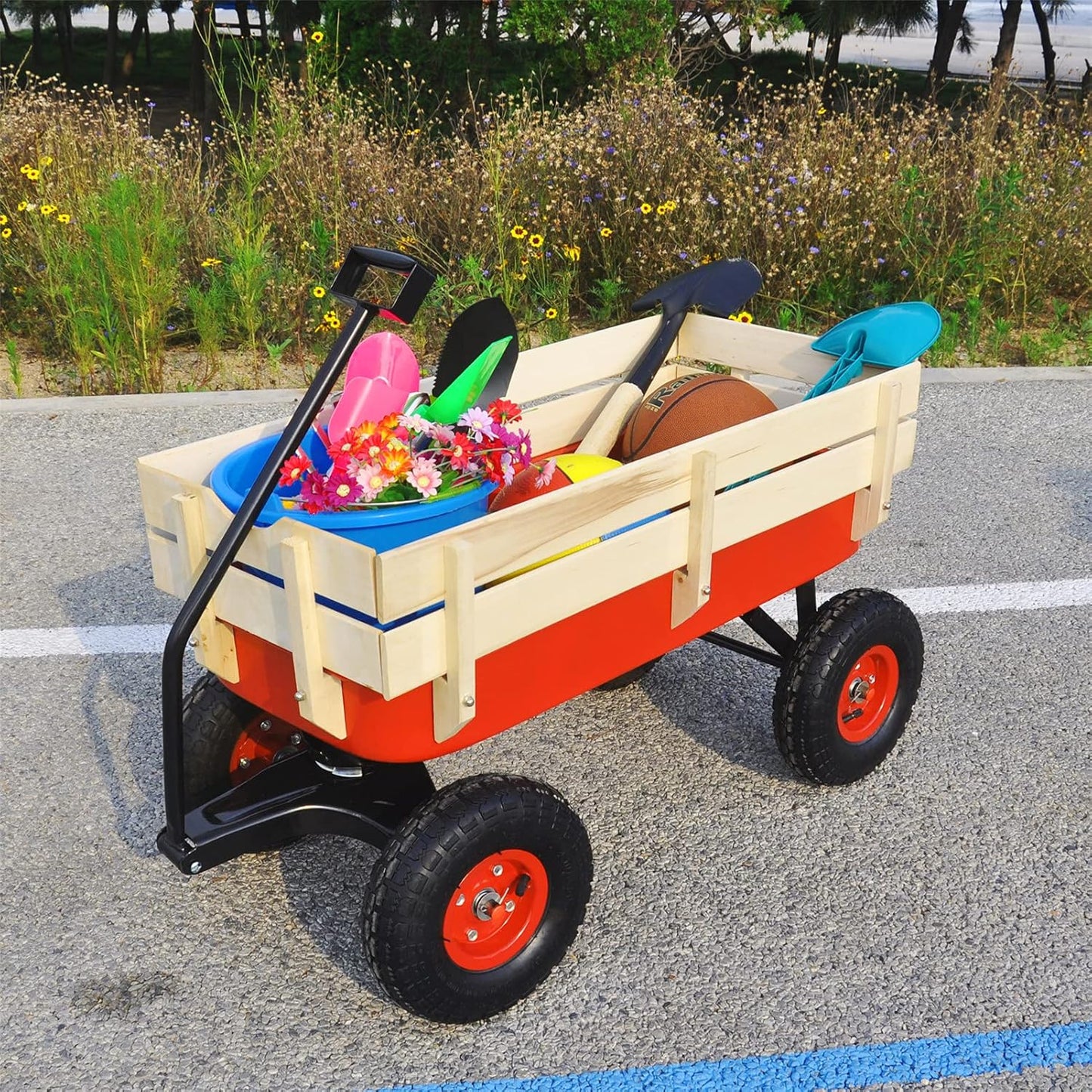 Garden Cart Outdoor Utility Wagon with Solid Wheels Beach Wagon,All Te